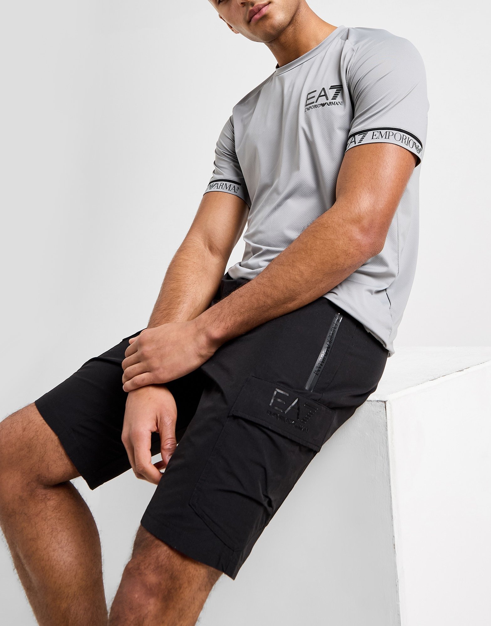 Black EA7 Emporio Armani Woven Tech Cargo Shorts | JD Sports UK