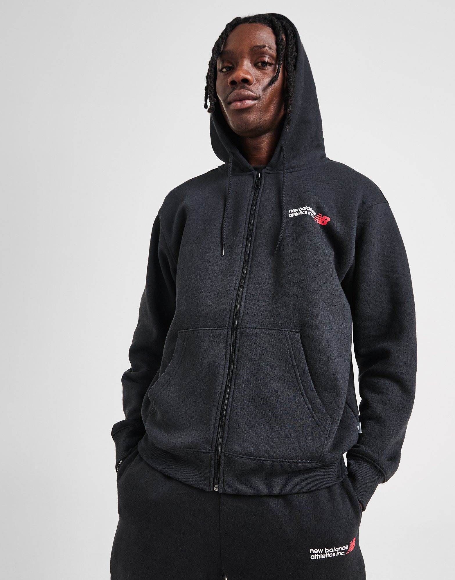 Black New Balance Core Logo Full Zip Hoodie | JD Sports UK