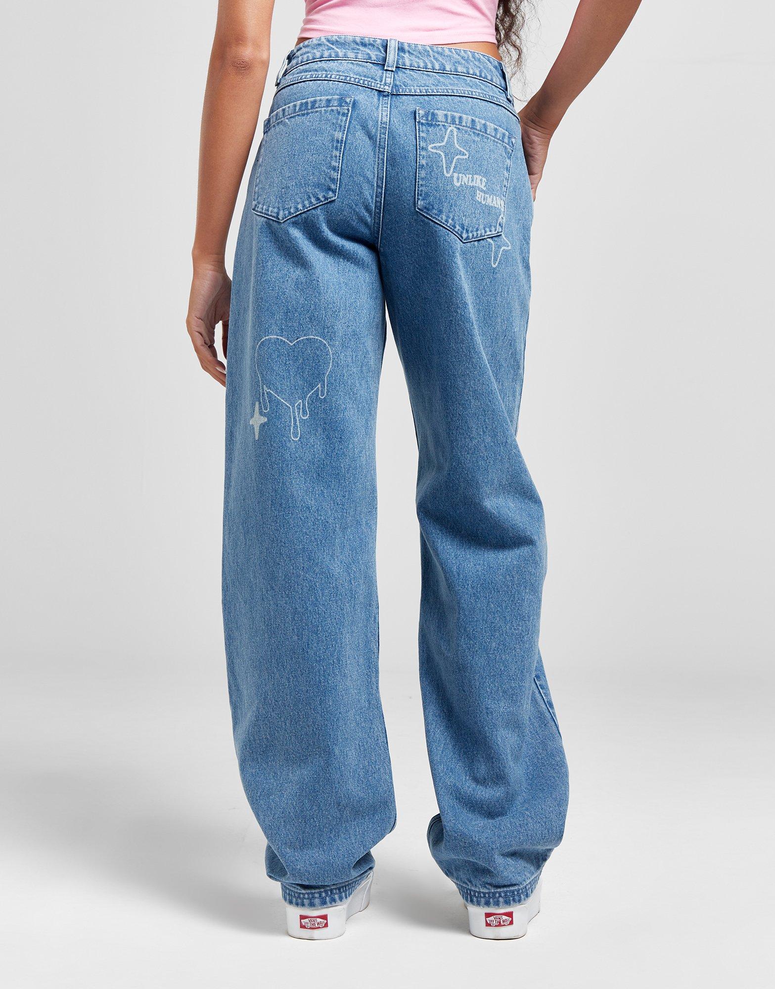 ★ ★ Women's High Rise Loose Fit Mid Blue Denim Faded Mid Blue Loose Fit Jeans. – WATC STUDIO