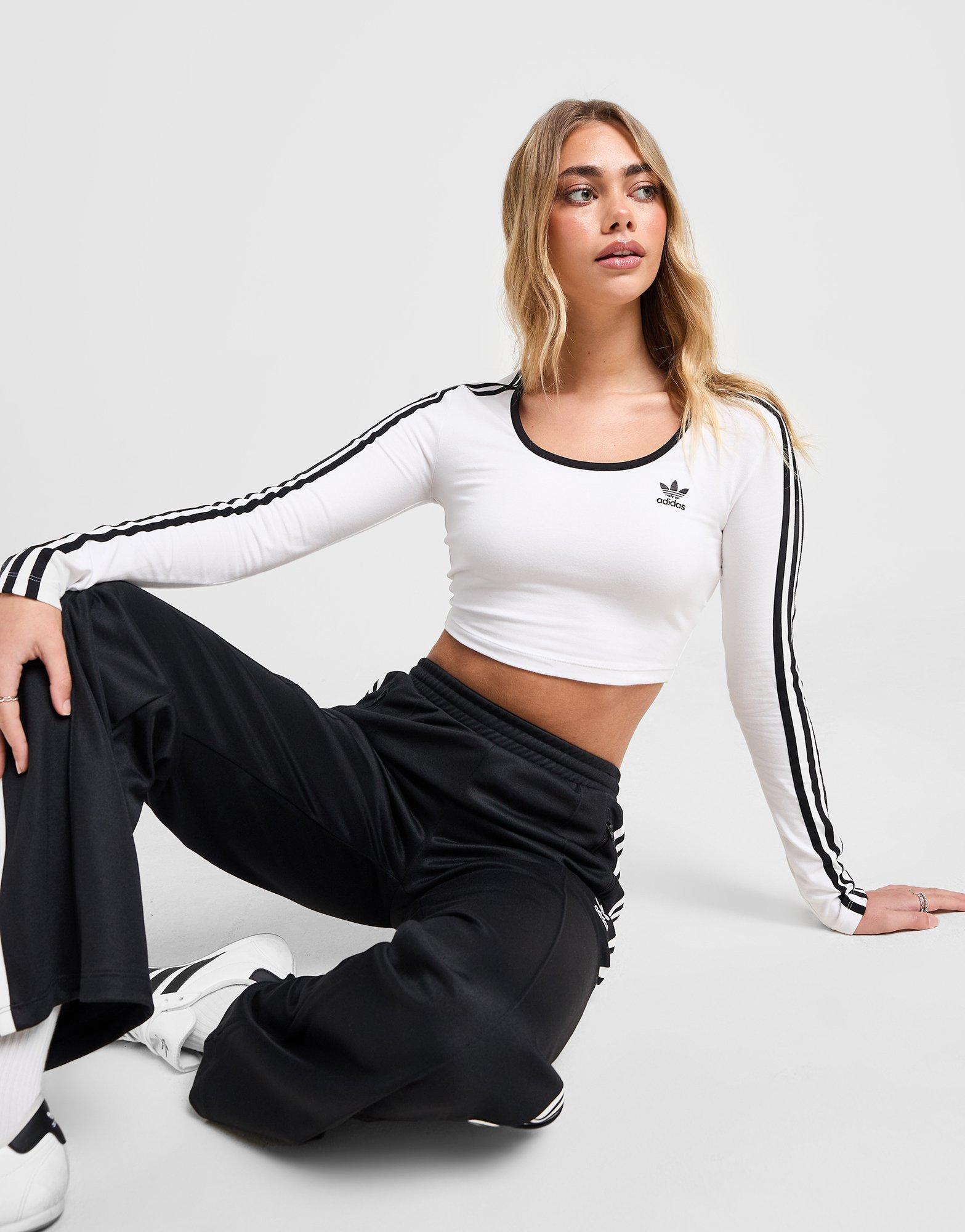 【ADIDAS】3S Long Sleeve Crop Tee - White / JD4625 ADIDAS ORIGINALS Adicolor 3-Stripes White Women's Sports Top