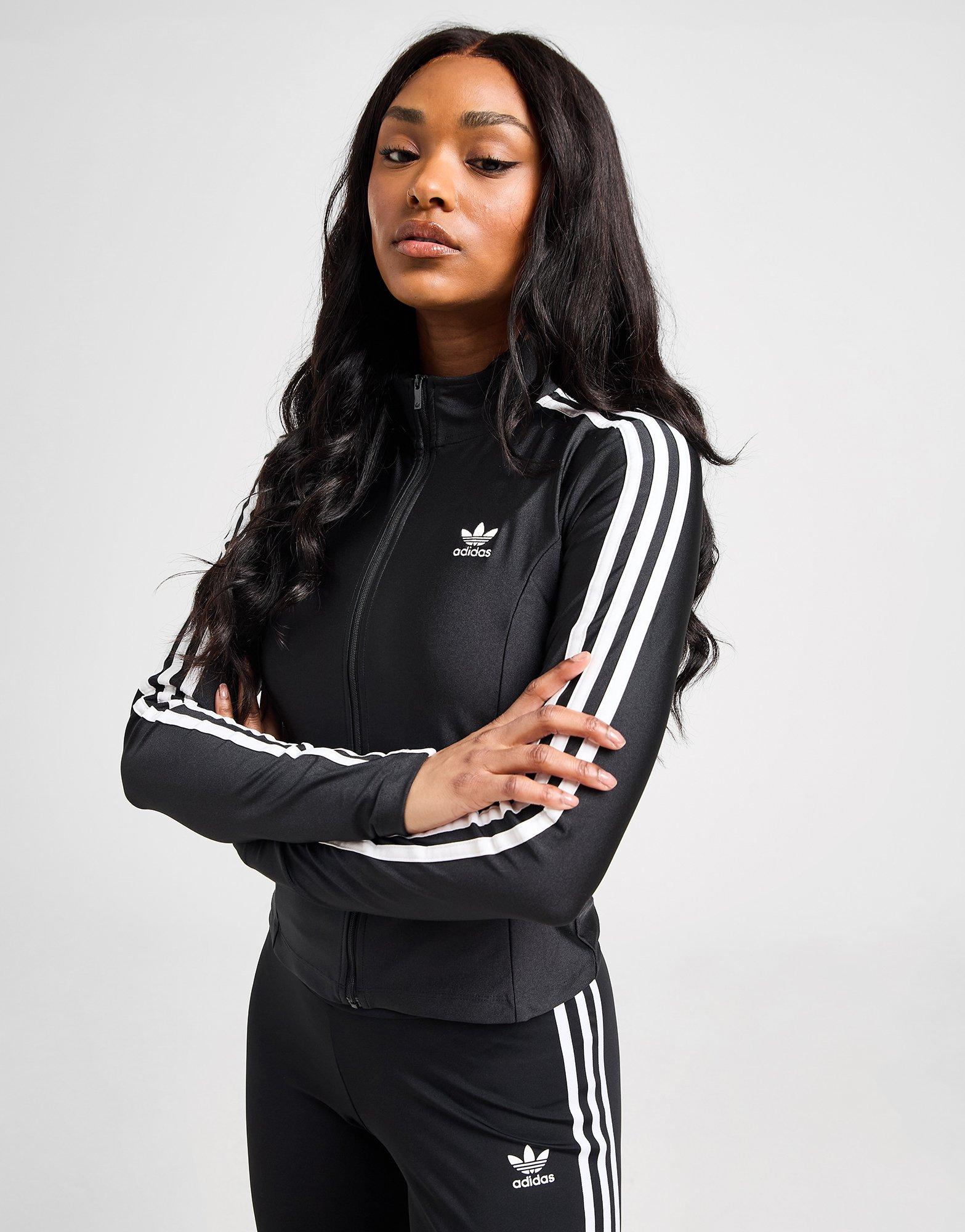 Black adidas Originals 3-Stripes Full Zip Slim Top | JD