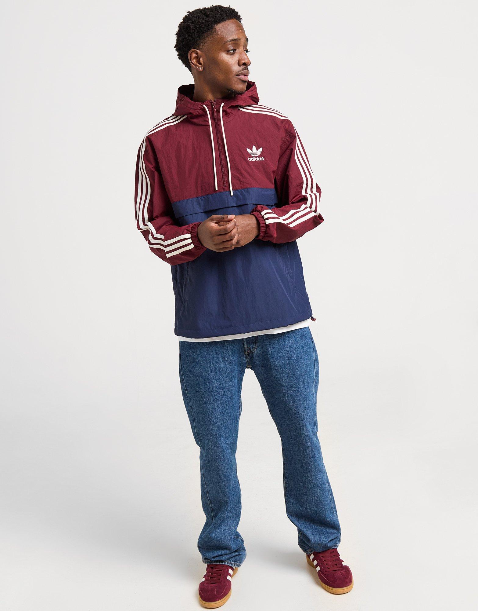 Red adidas Originals Overhead 1/2 Zip Windbreaker Jacket