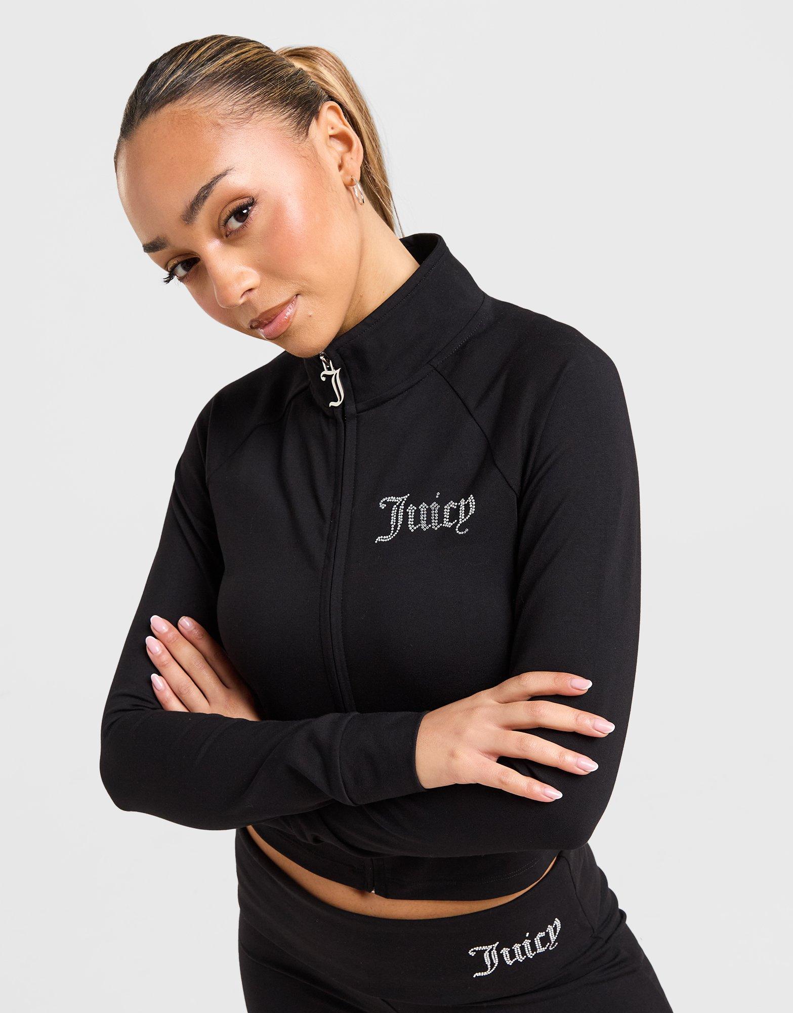 Black JUICY COUTURE Diamante Fit Full Zip Top - JD Sports Global