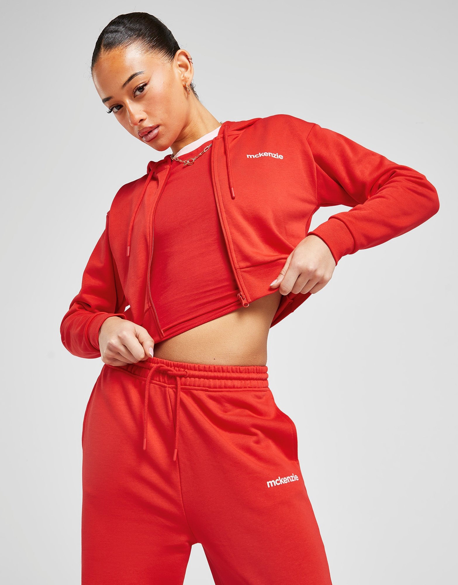 Red McKenzie French Terry Crop Full Zip Hoodie - JD Sports Global