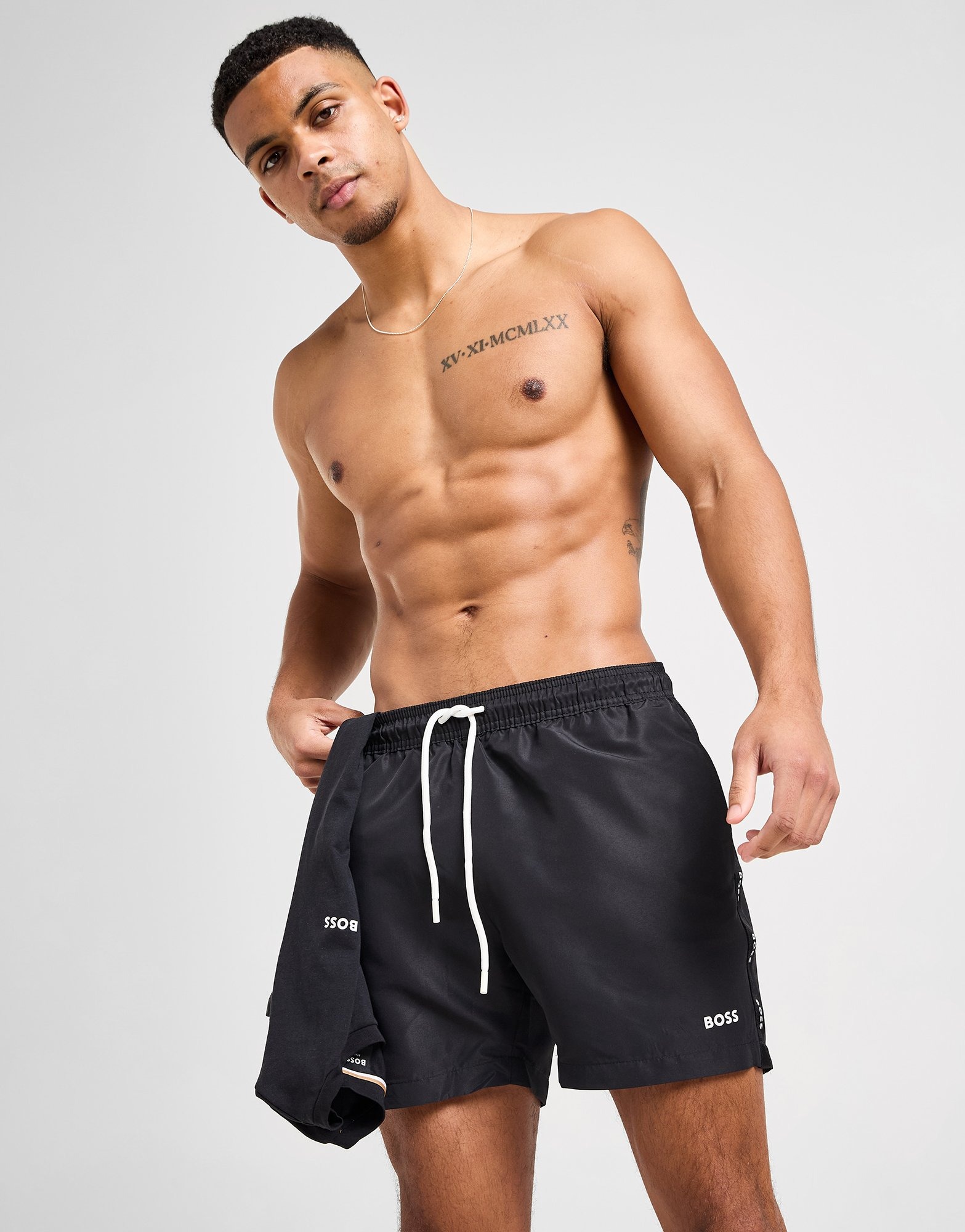 Black BOSS Repeat Tape Swim Shorts | JD Sports UK