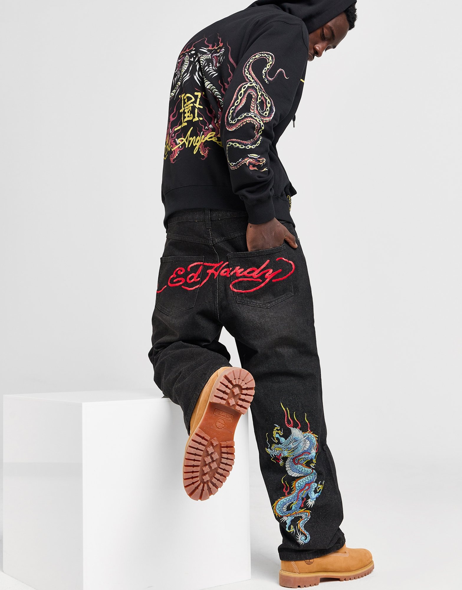 Black Ed Hardy Dragon Diamante Jeans - JD Sports Global