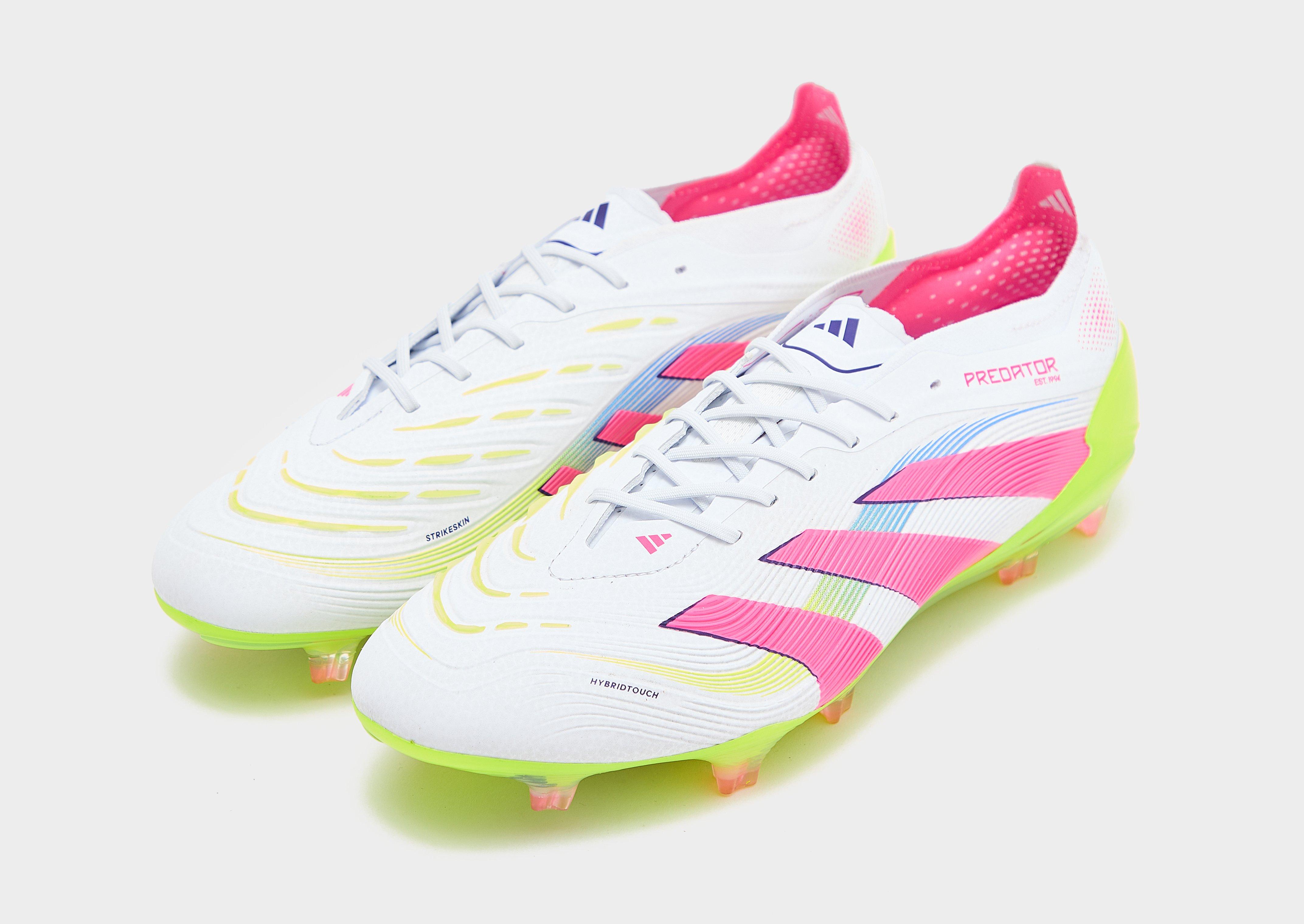 adidas Predator サッカーシューズ ホワイト/ピンク/イエロー adidas Kids Predator League Tongue Firm Ground - White/Lucid