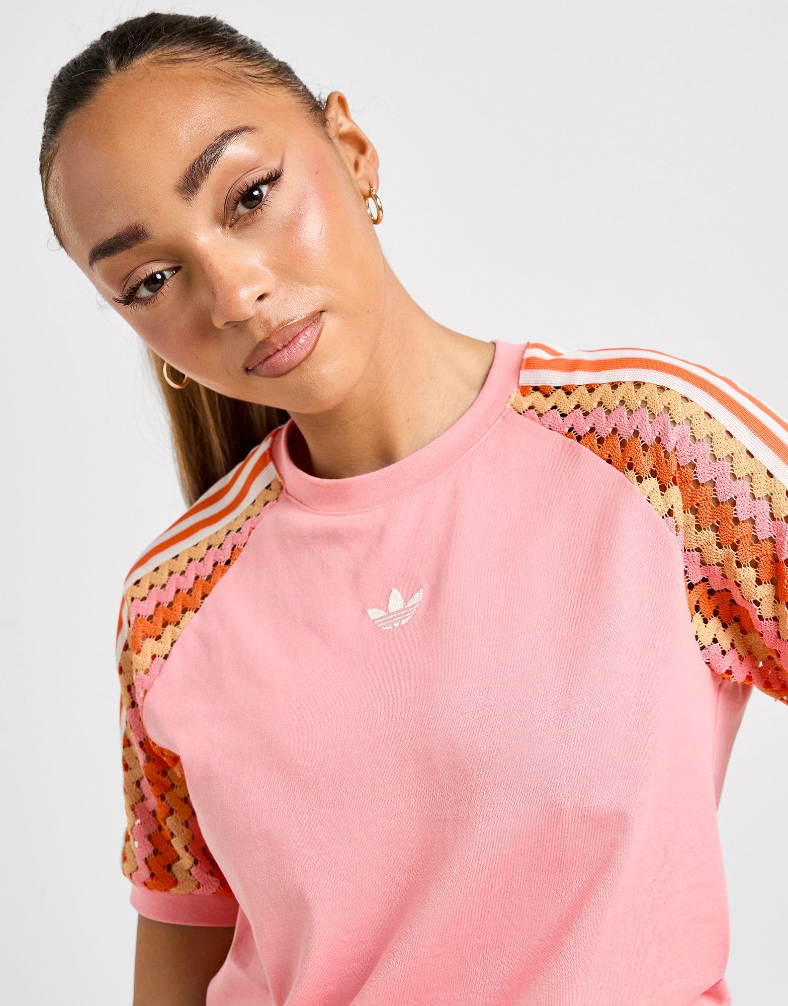 Pink adidas Originals 3-Stripes Crochet Cali T-Shirt - JD