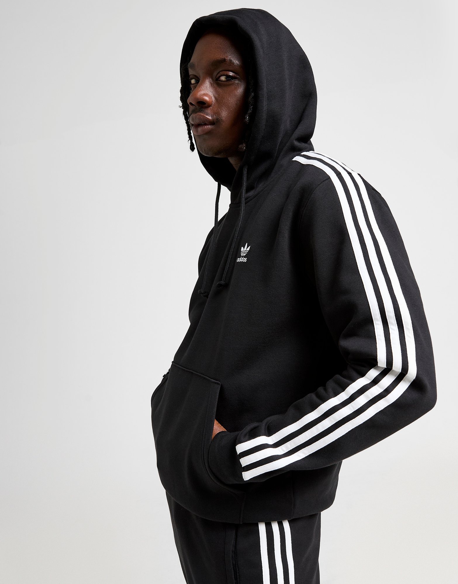 Black adidas Originals 3-Stripes Fleece Hoodie JD Sports UK