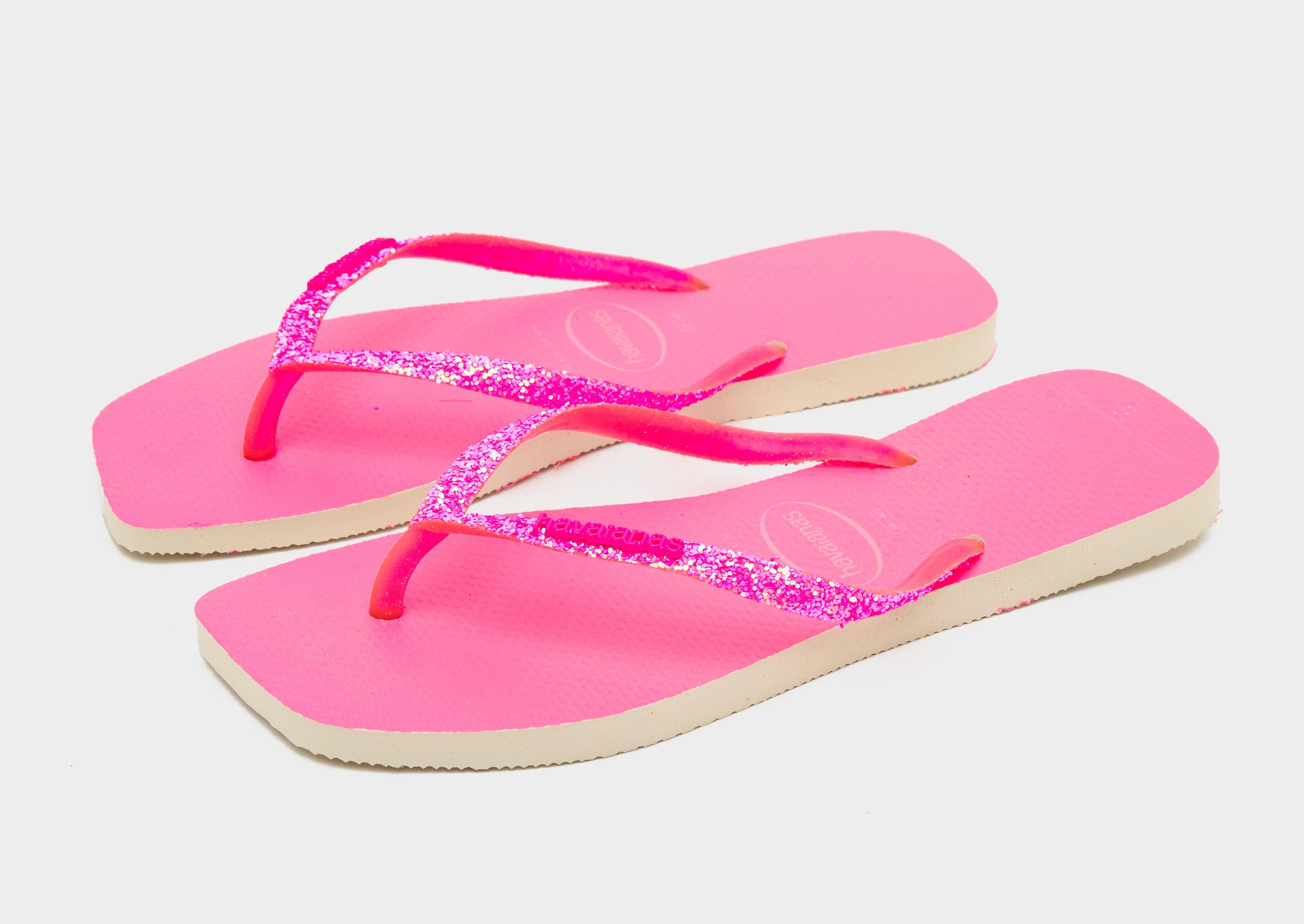 Pink Havaianas Slim Square Glitter Flip Flops Women's JD Sports