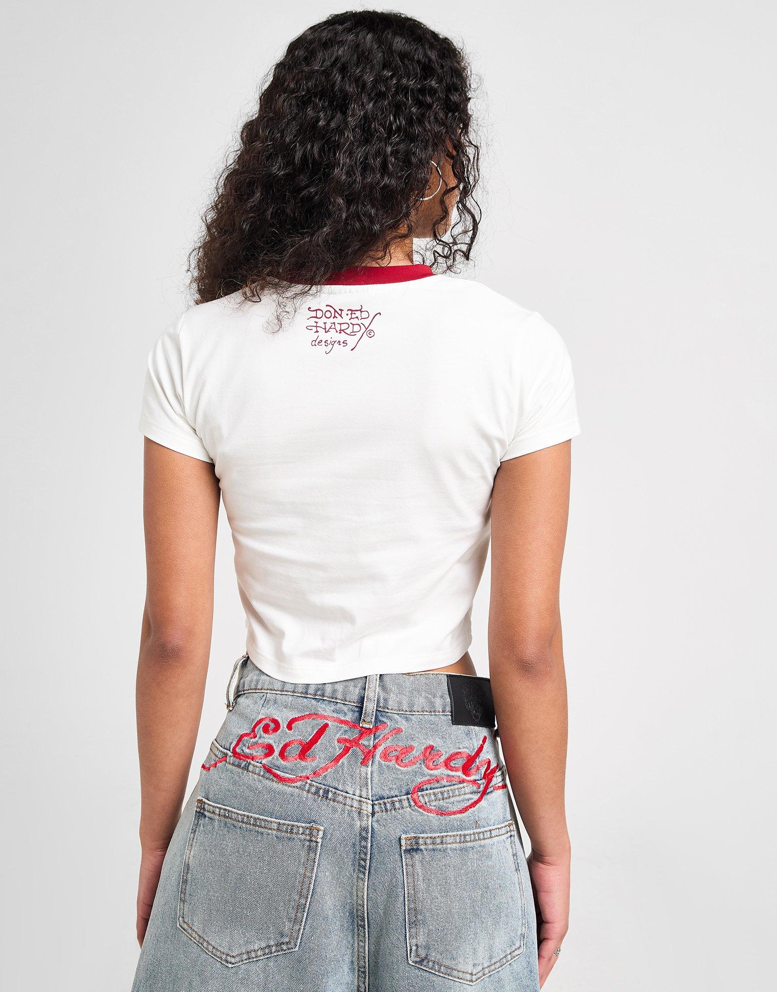 Ed Hardy Skull Diamante Ringer T-Shirt