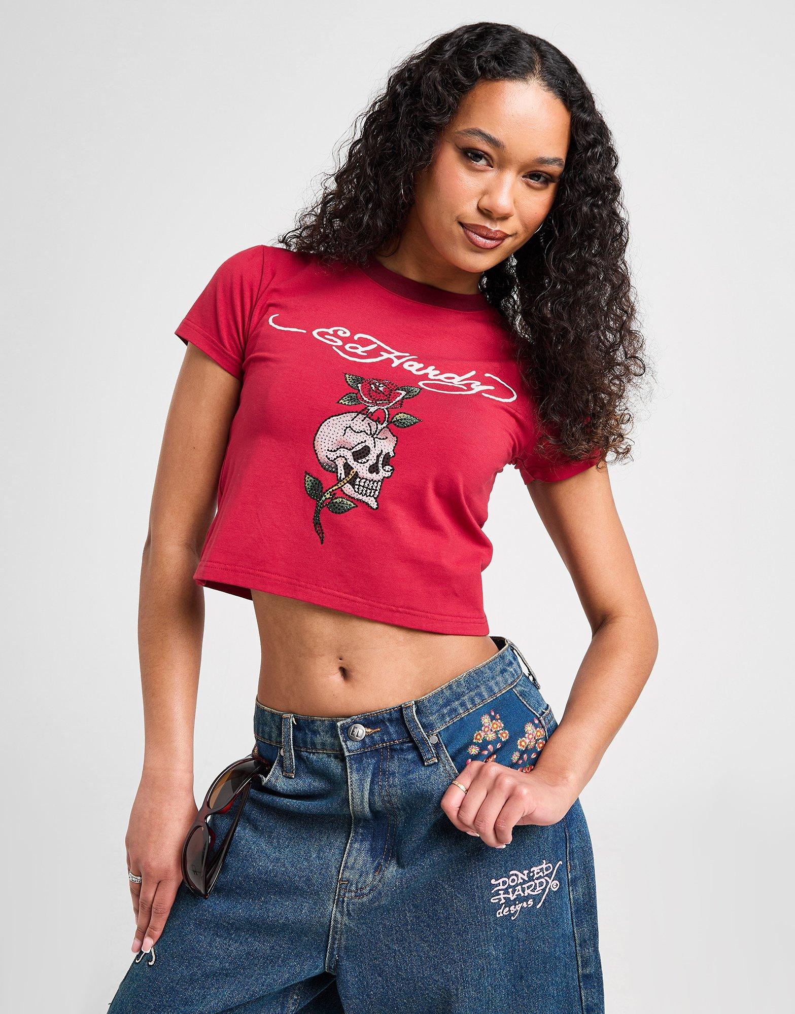 Ed Hardy☆Skull Diamante Ringer T-Shirt Tシャツ 2色【UK発】 jd_756809_a