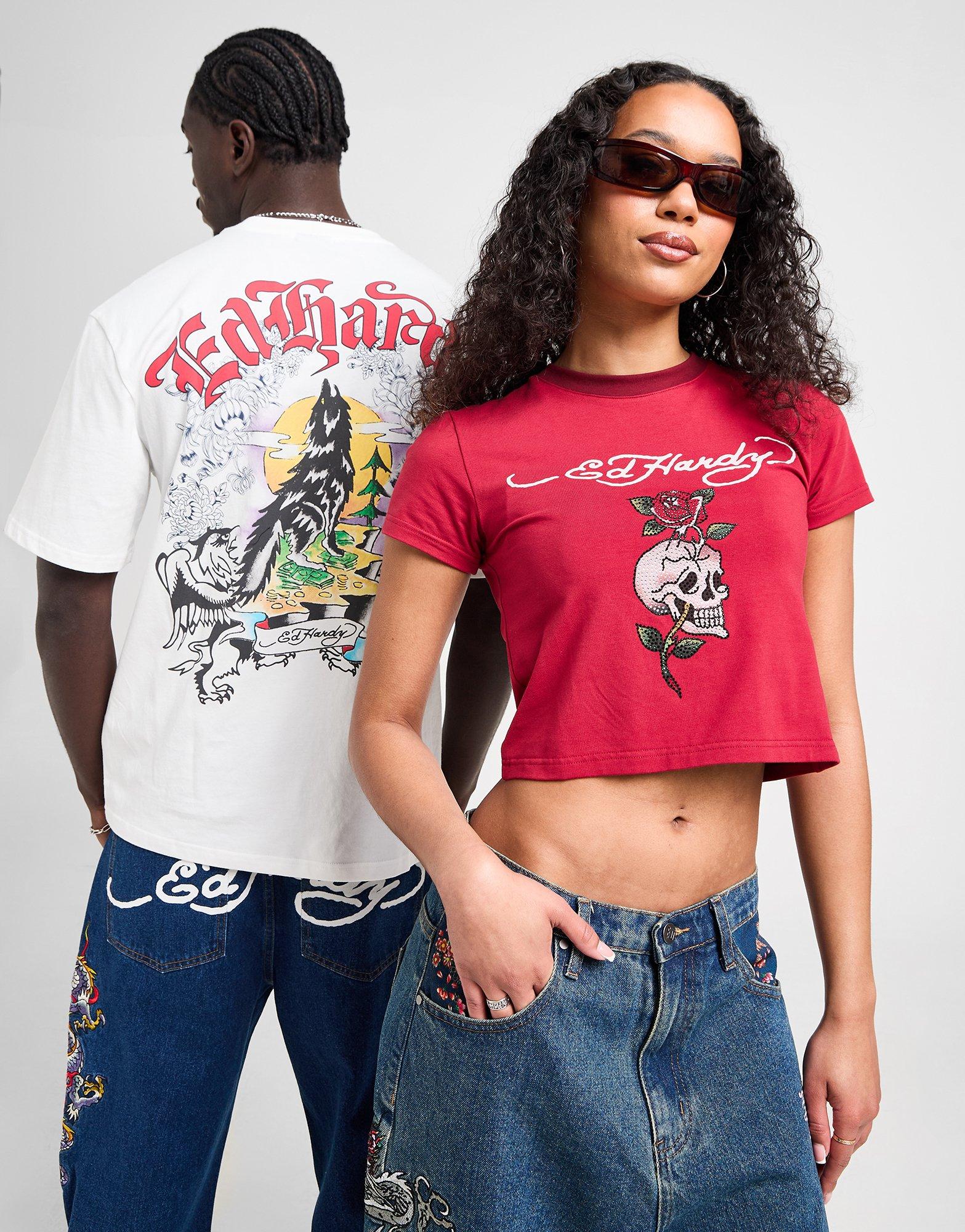 Ed Hardy☆Skull Diamante Ringer T-Shirt Tシャツ 2色【UK発】 Ed Hardy☆Skull Diamante Ringer T-Shirt Tシャツ 2色【UK発