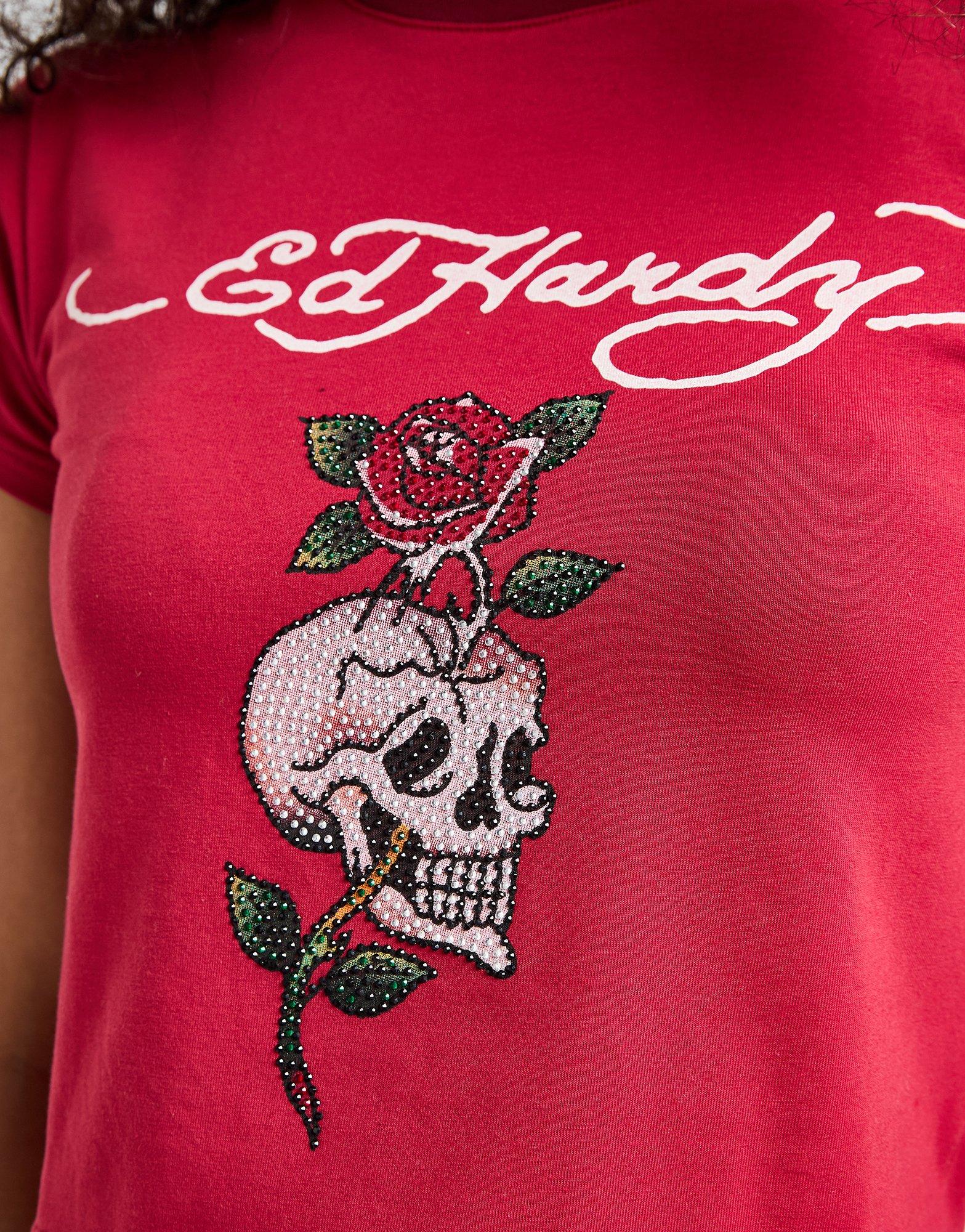 Red Ed Hardy Skull Diamante Ringer T-Shirt - JD Sports Global