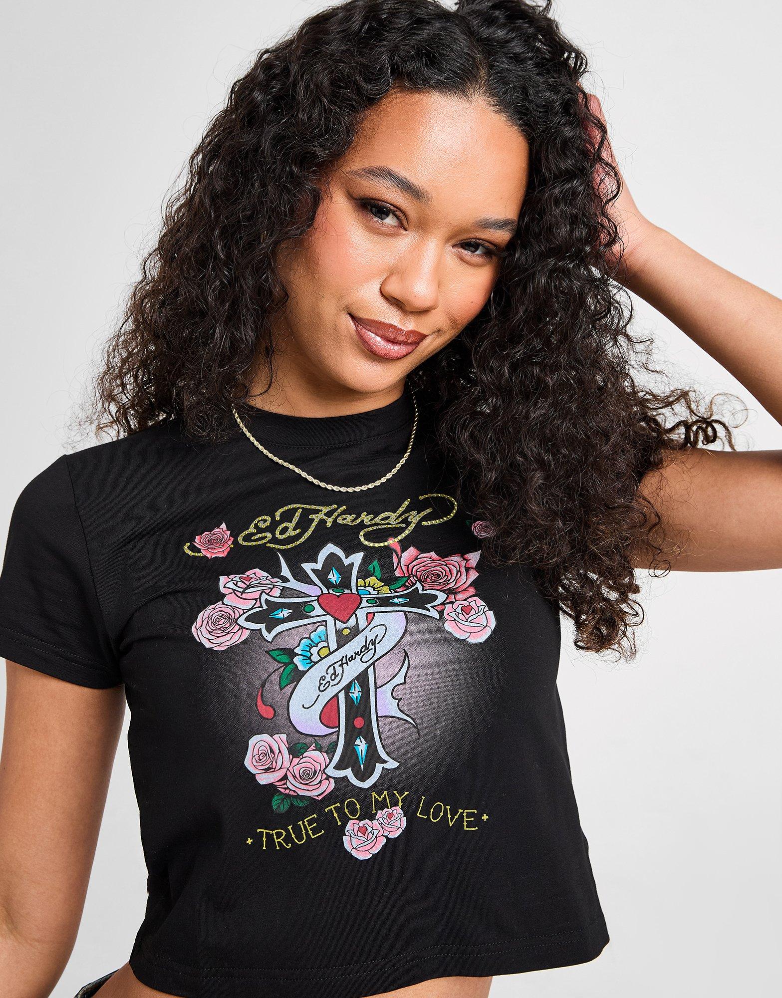 特価/完売前に【Ed Hardy】Cross Diamante Baby Tシャツ 2色 Black Ed Hardy Cross Diamante Baby T-Shirt - JD Sports Global