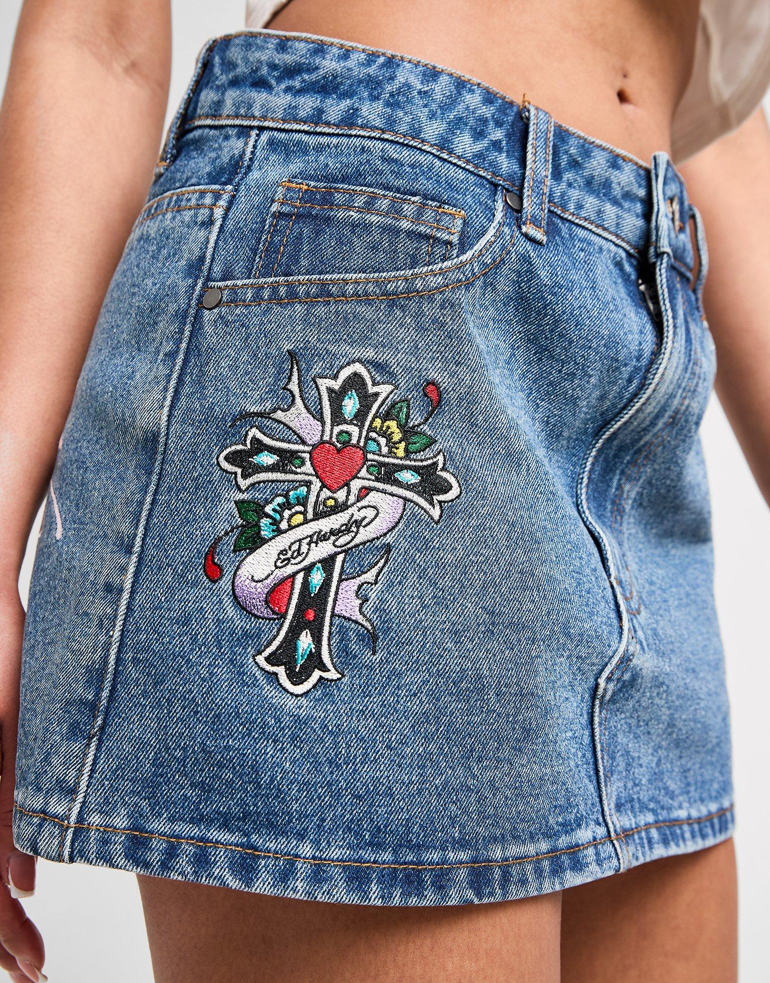 【Anyone more】Hardy damage blue mini skirt Ed Hardy Dragon Light Blue Cutoff Denim Mini Skirt | Zumiez