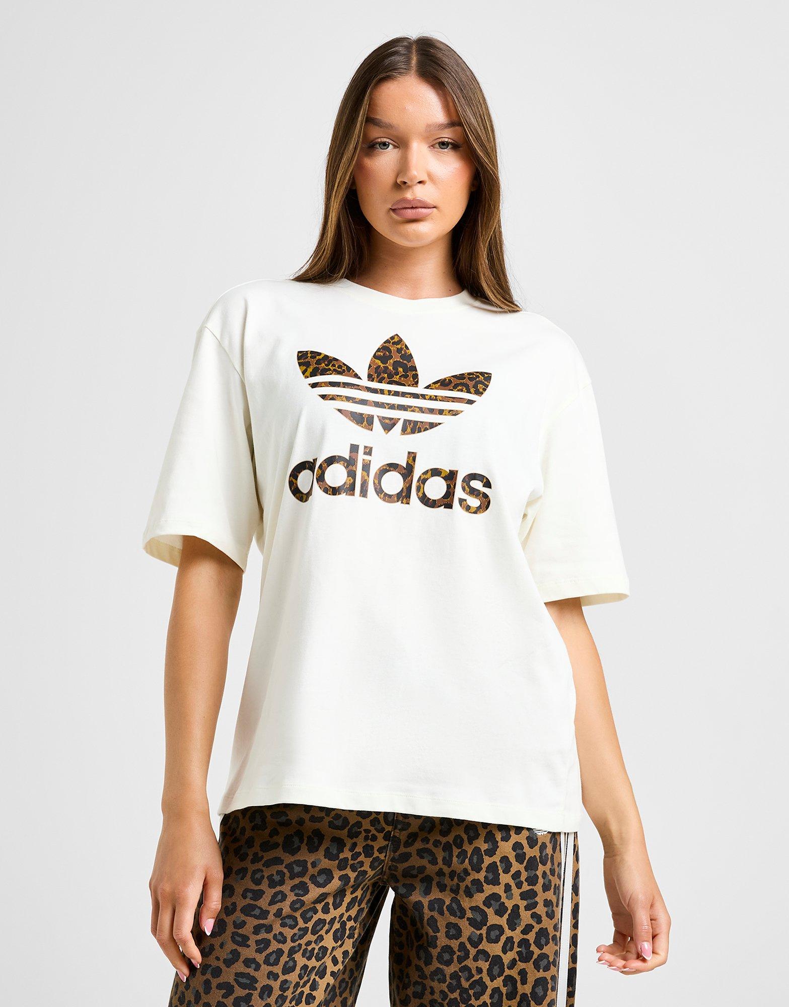 ★ADIDAS ORIGINALS★ Leopard Print Trefoil Boyfriend T-Shirt White adidas Originals Leopard Print Trefoil Boyfriend T