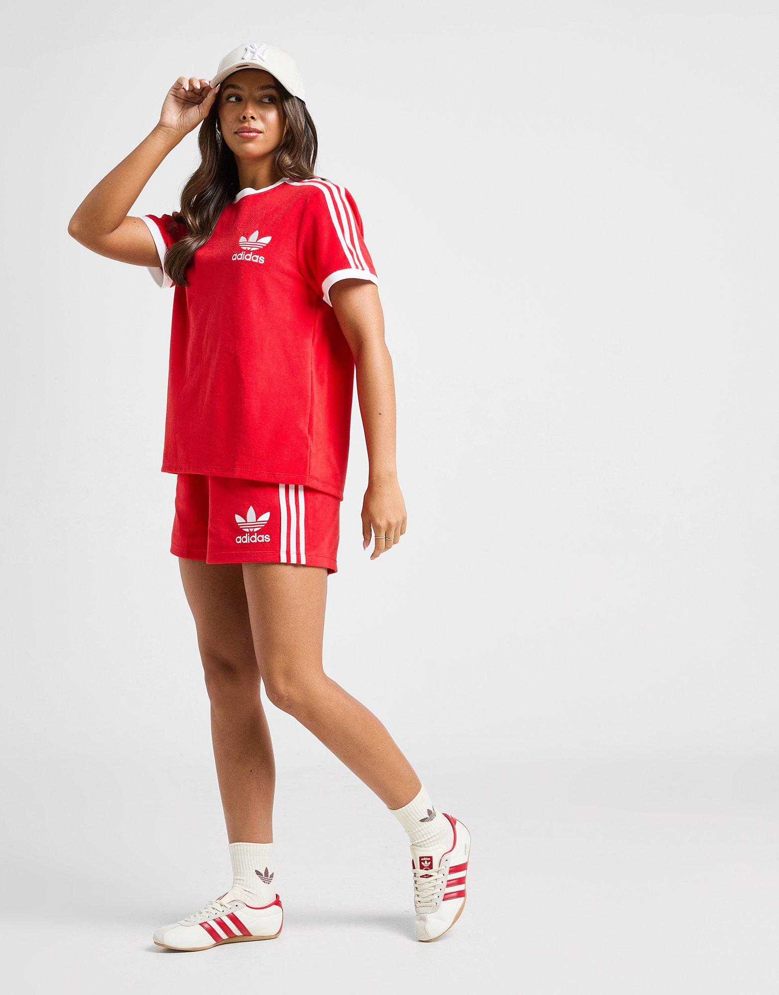 adidas Originals 3 Stripes タオル ショーツ レッド 関＊送込 Red adidas Originals 3-Stripes Towel Shorts - JD Sports Global