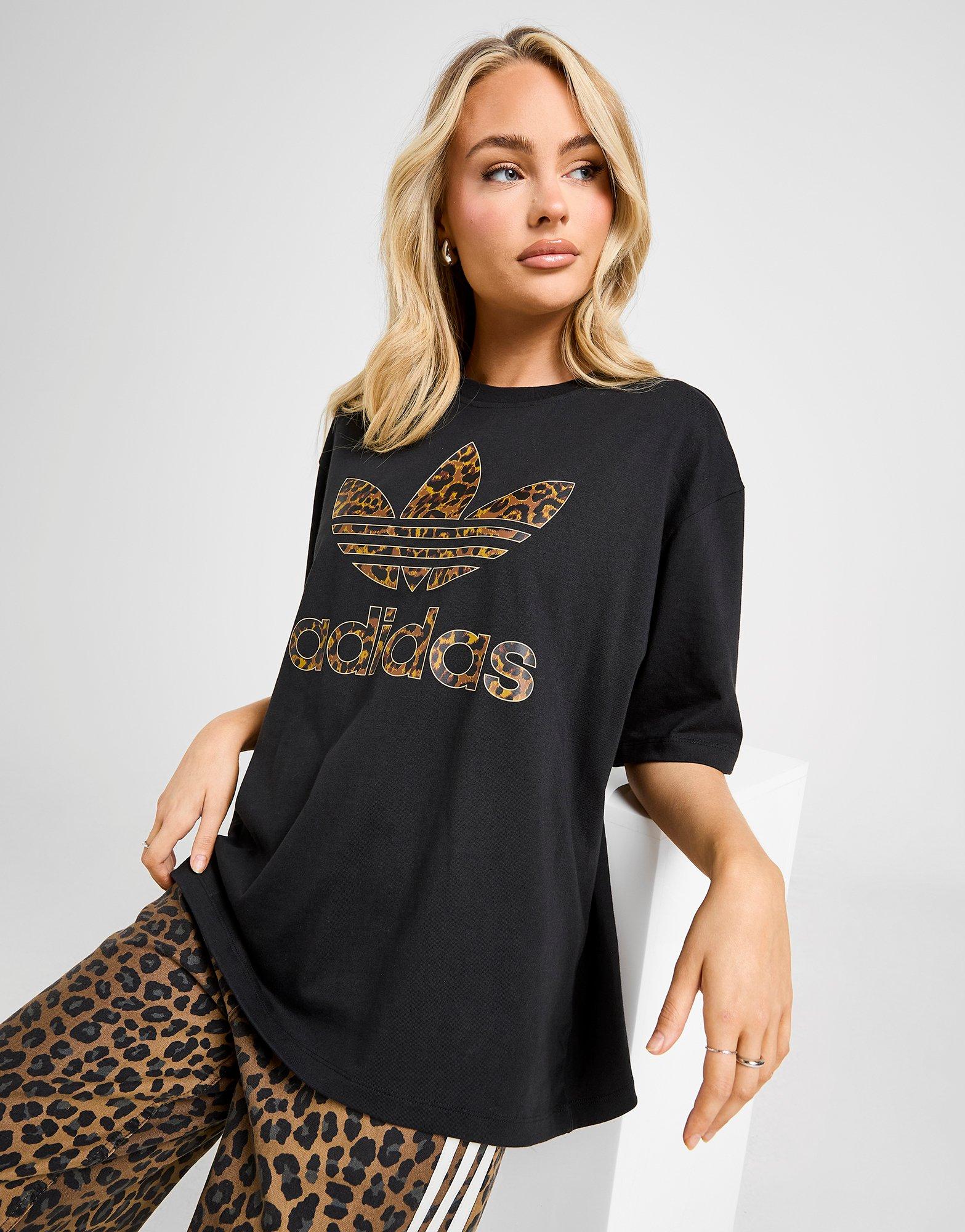 ★ADIDAS ORIGINALS★ Leopard Print Trefoil Boyfriend T-Shirt jd_756893_a