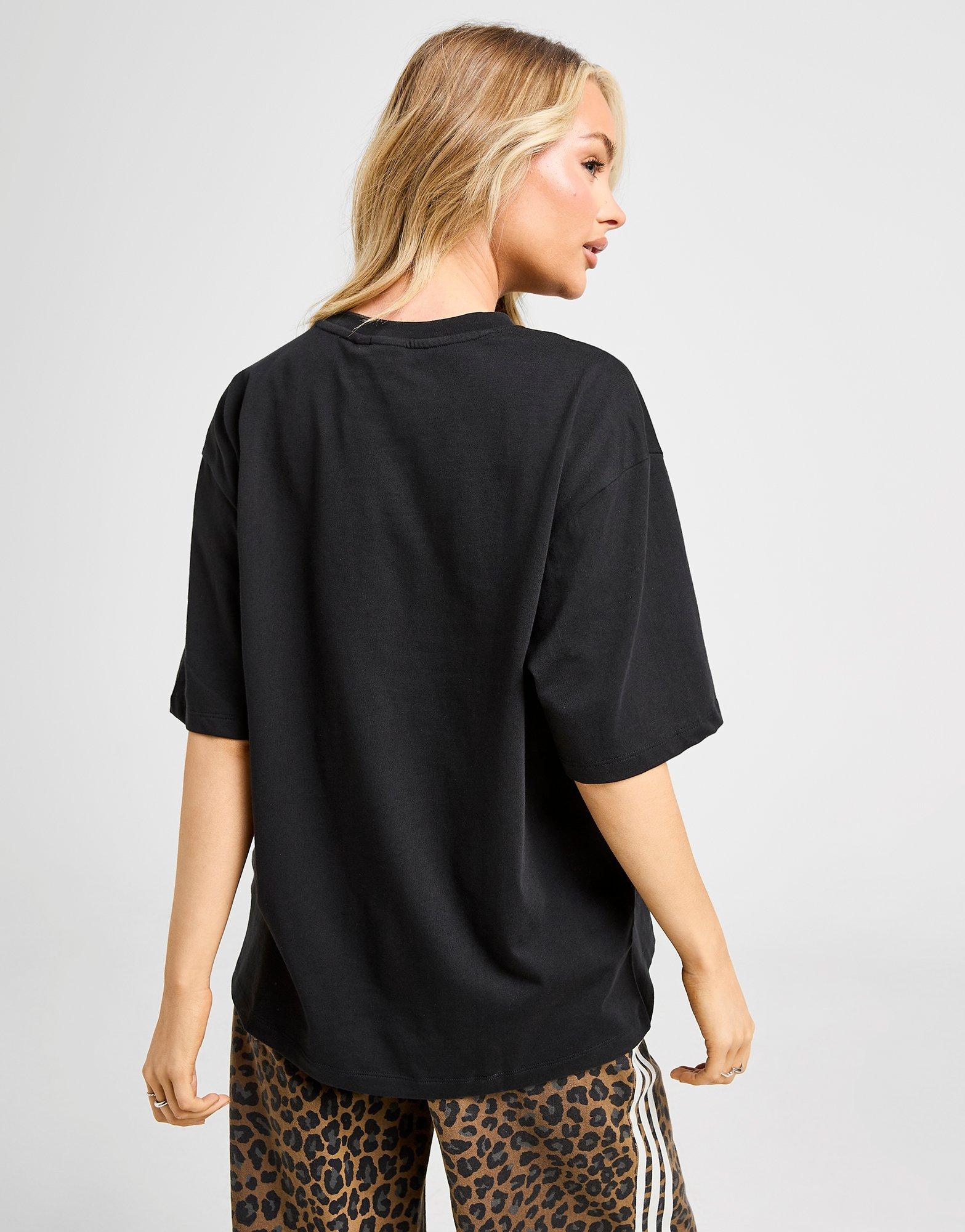 Black adidas Originals Leopard Print Trefoil Boyfriend T