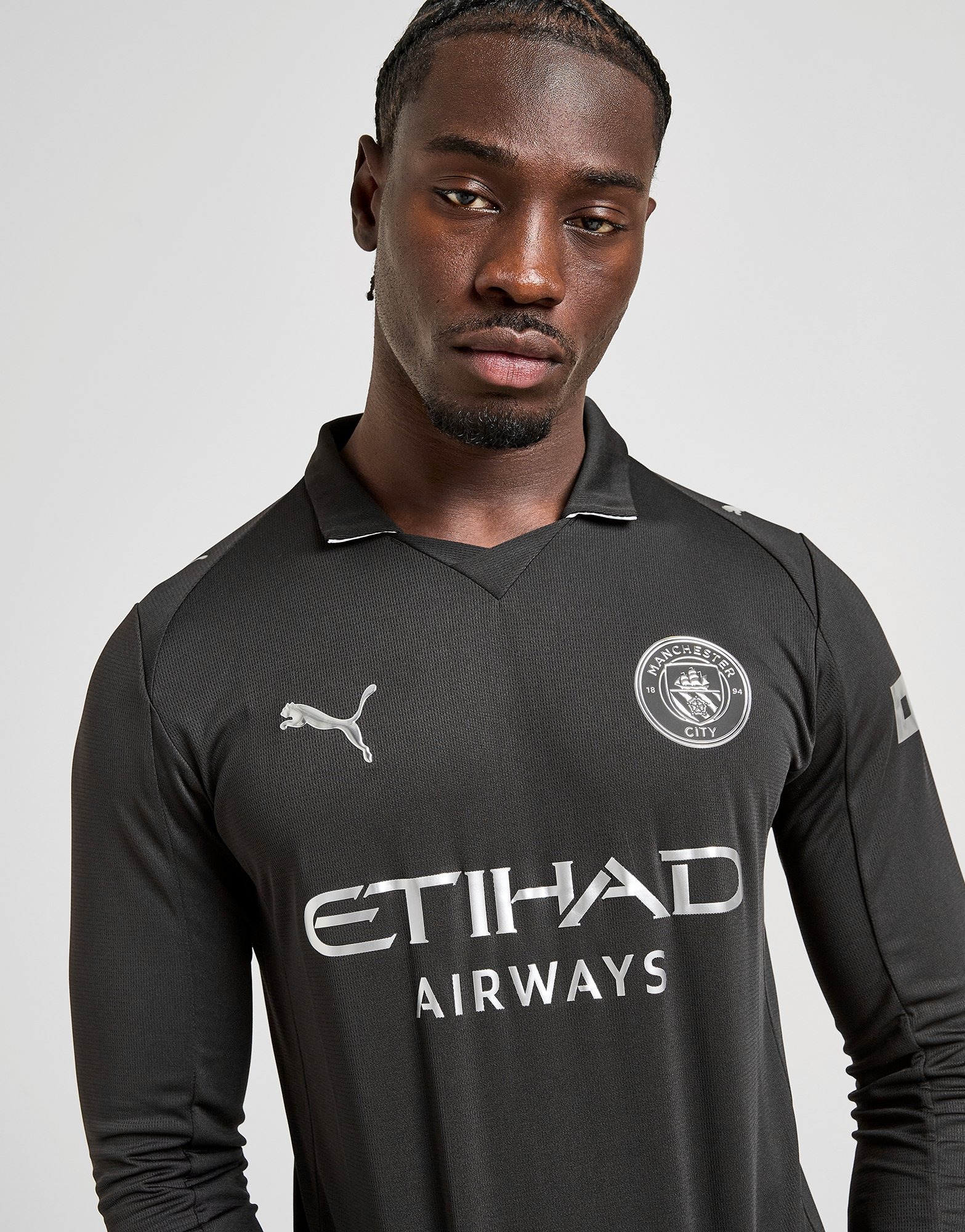 Black PUMA Manchester City FC 2025/26 Long Sleeve Away Shirt - JD