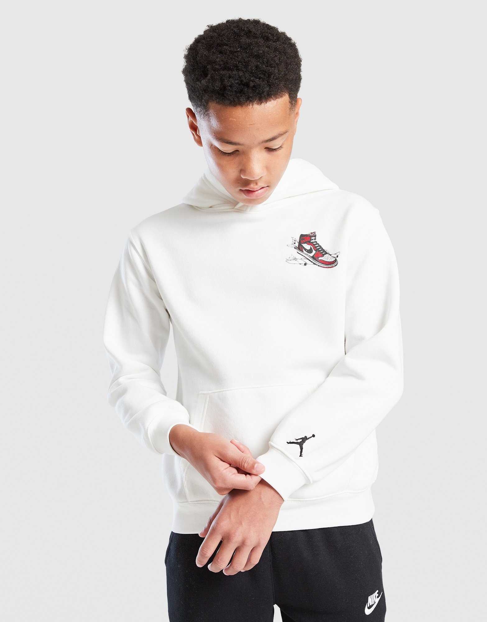 White Jordan Landed Overhead Hoodie Junior JD Sports UK