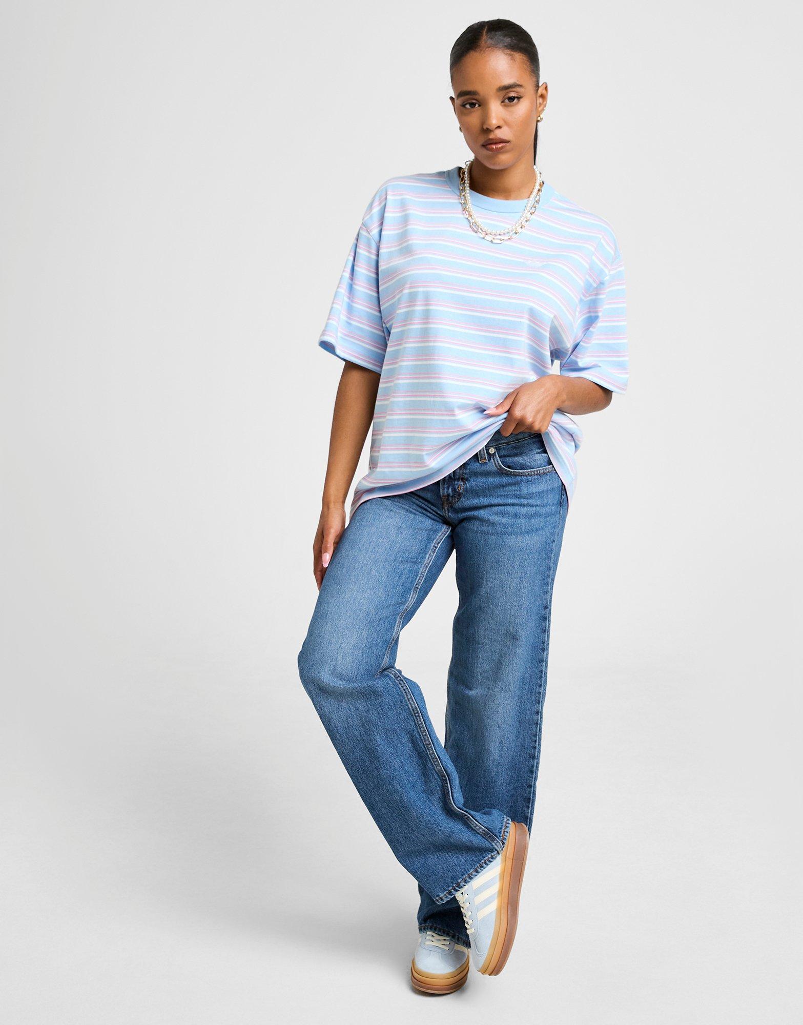 Blue adidas Originals Stripe Oversized Boyfriend T-Shirt