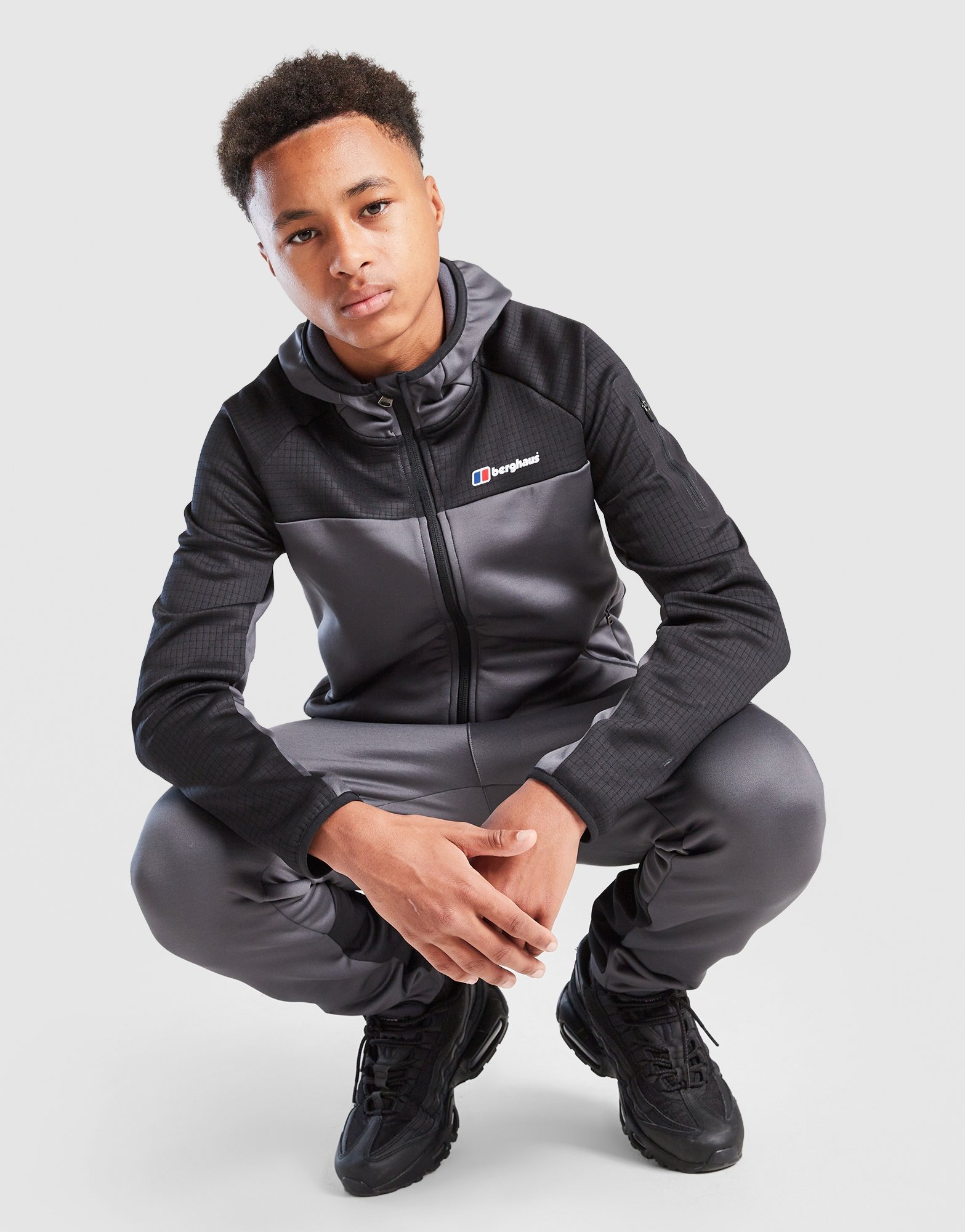 Grey Berghaus Grid Full Zip Hoodie, Junior Fleece - JD Sports UK