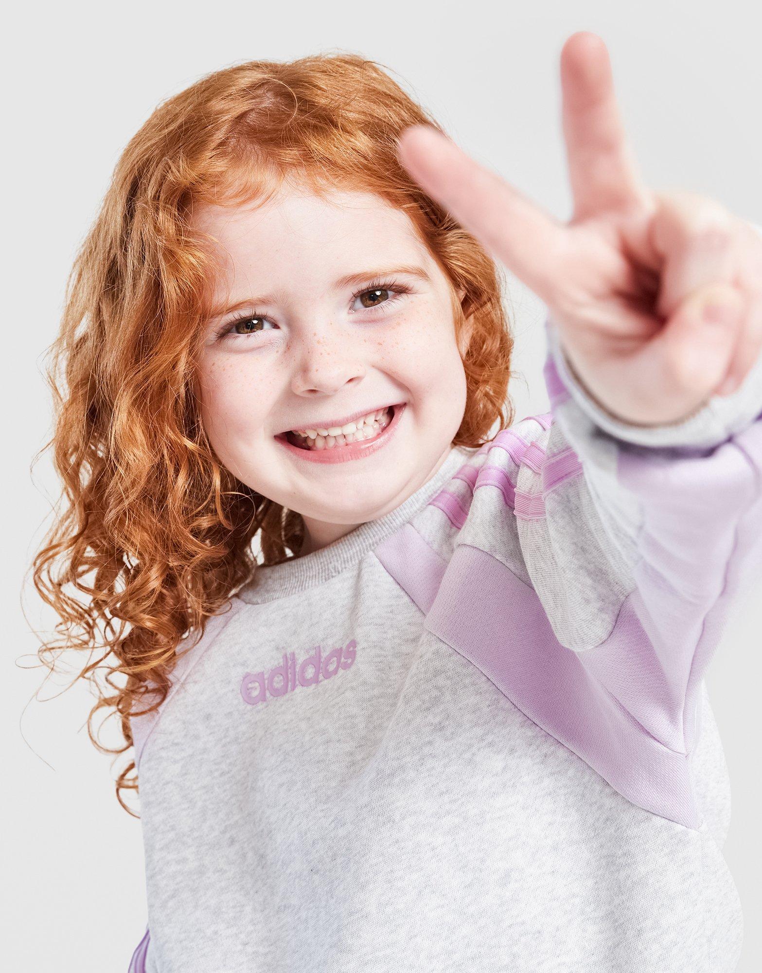 adidas Girls' Colour Block Linear Crew Tracksuit Children