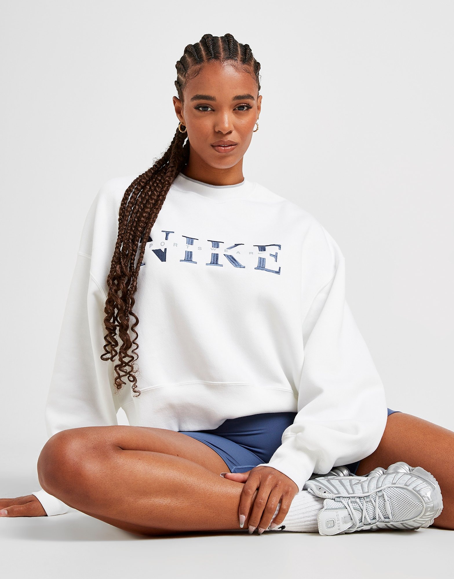 White Nike Graphic Swoosh Crew Sweatshirt | JD Sports UK 