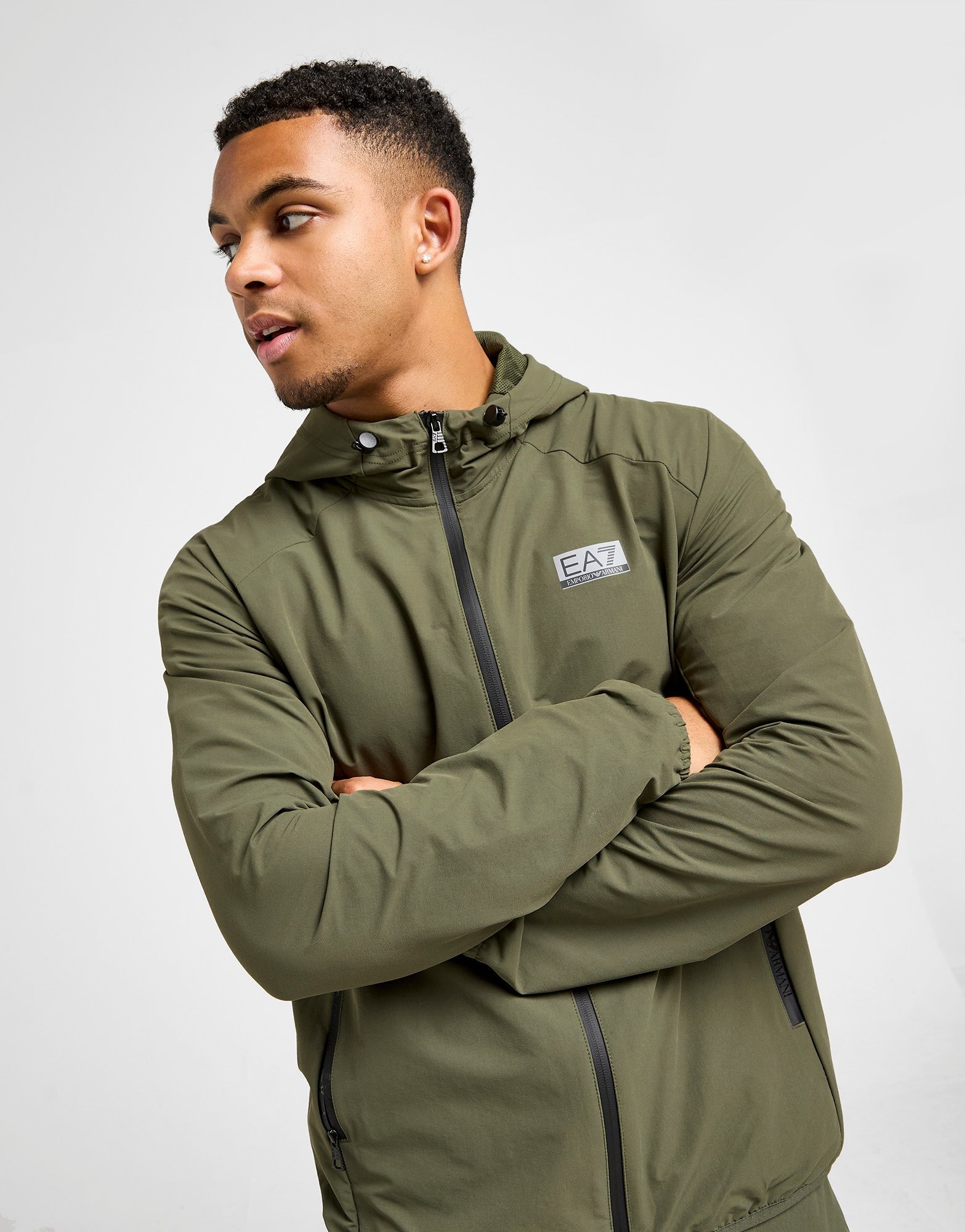 Green EA7 Emporio Armani Reflective Woven Full Zip Hoodie - JD