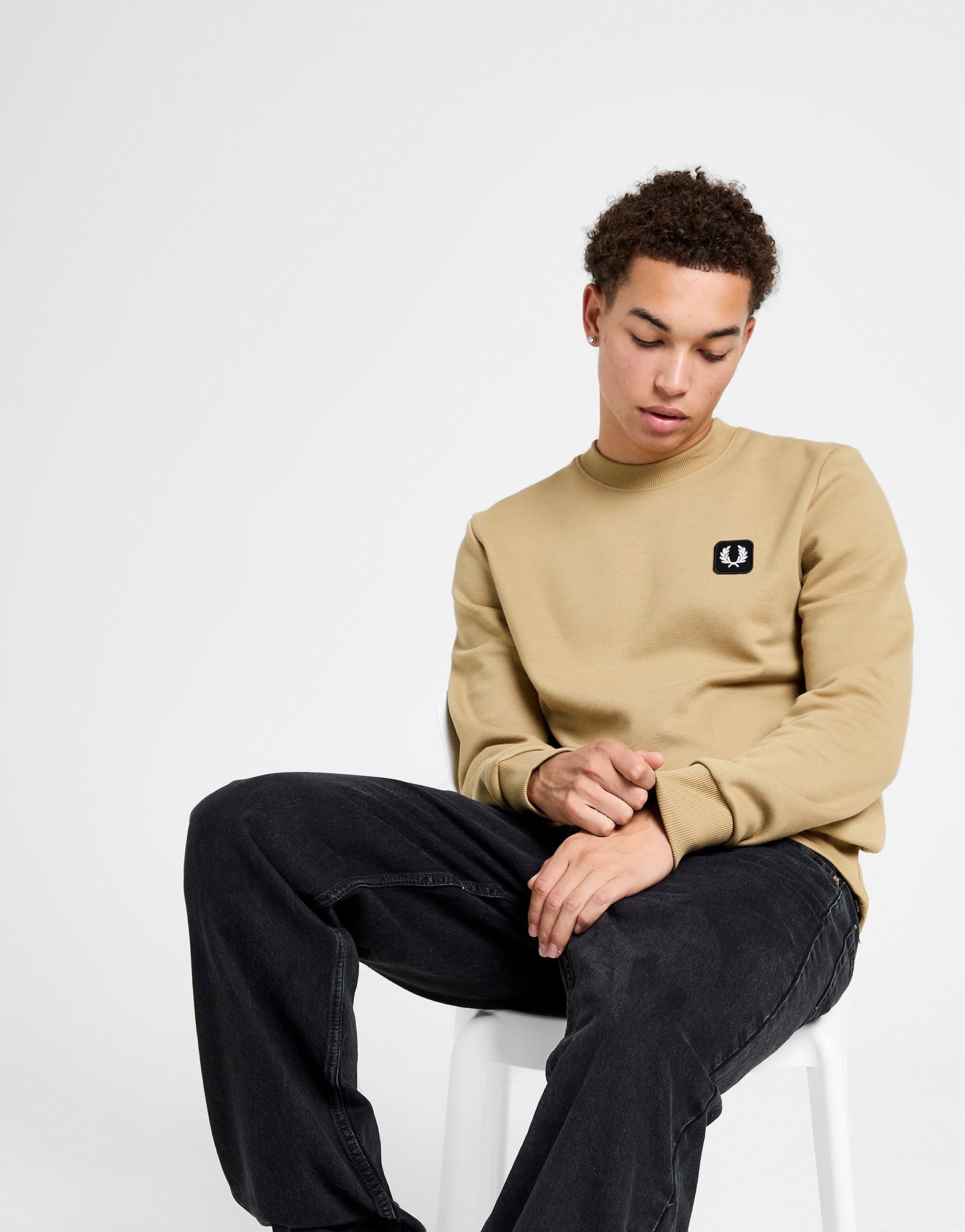 Brown Fred Perry Pique Crew Sweatshirt | JD Sports UK