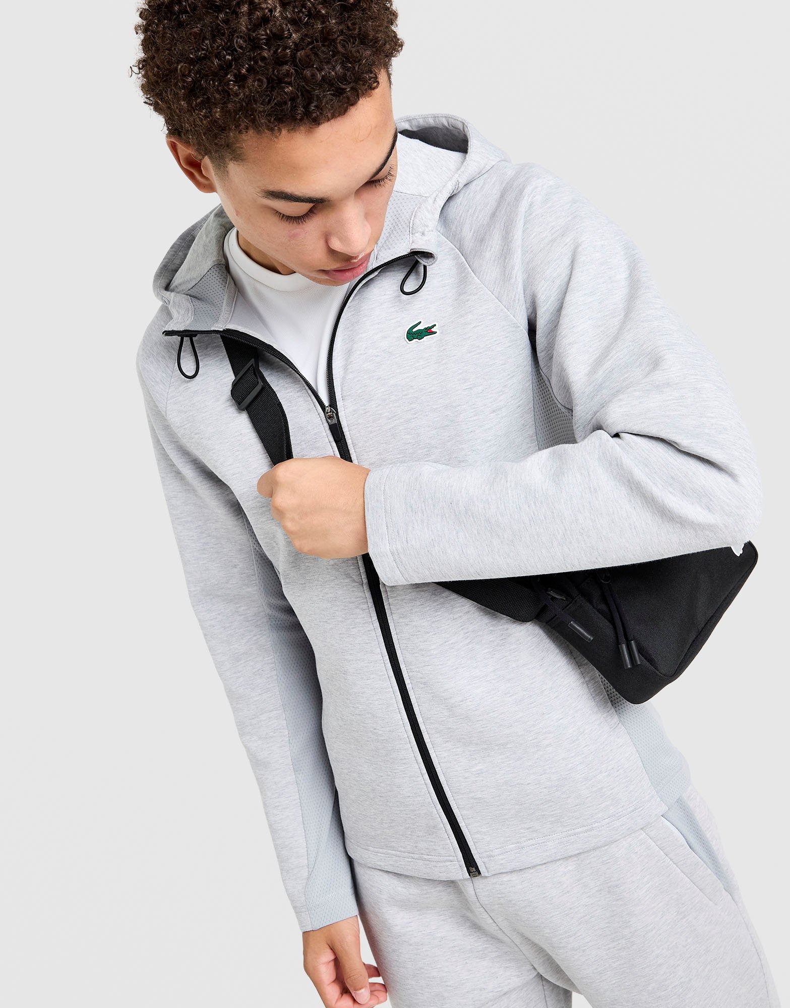 Grey Lacoste Tech Knit Full Zip Hoodie - JD Sports Global