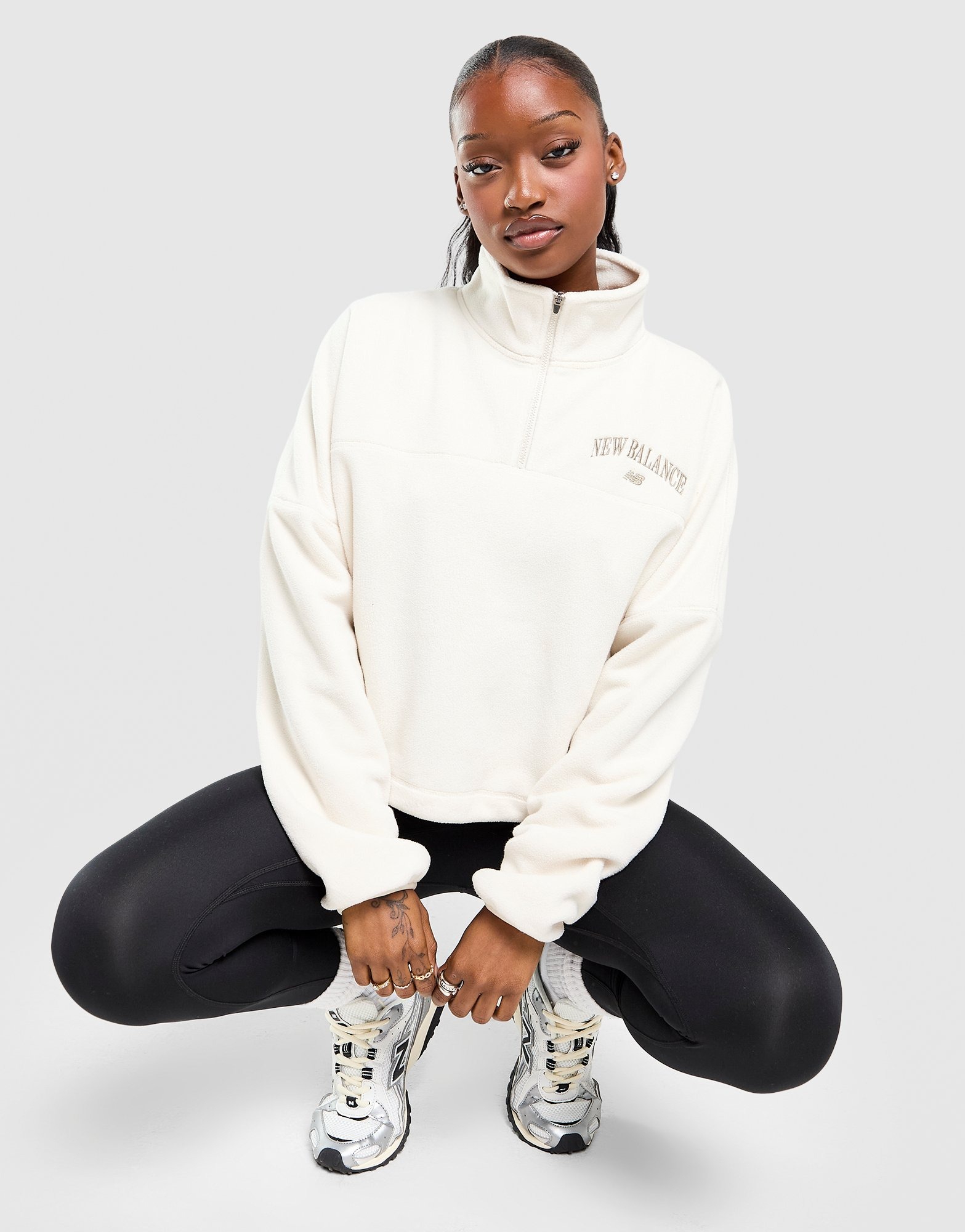 White New Balance Varsity Polar Fleece 1/4 Zip Sweatshirt | JD Sports UK 