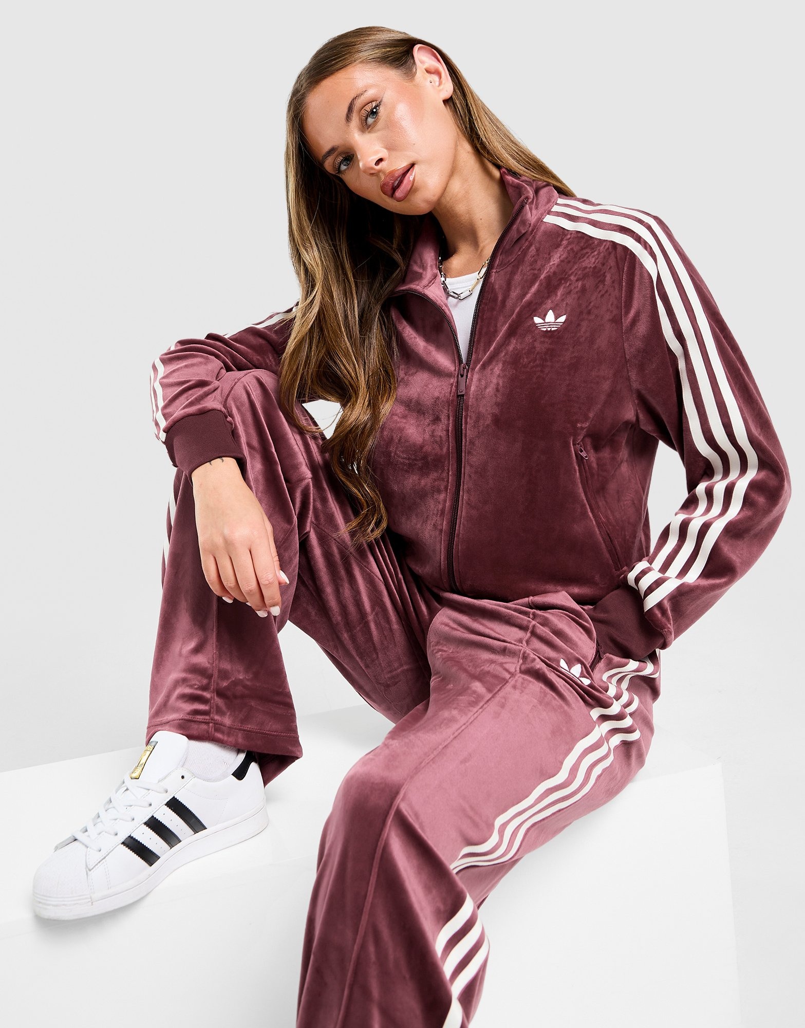 Red adidas Originals Velour 3-Stripes Track Top - JD Sports Global