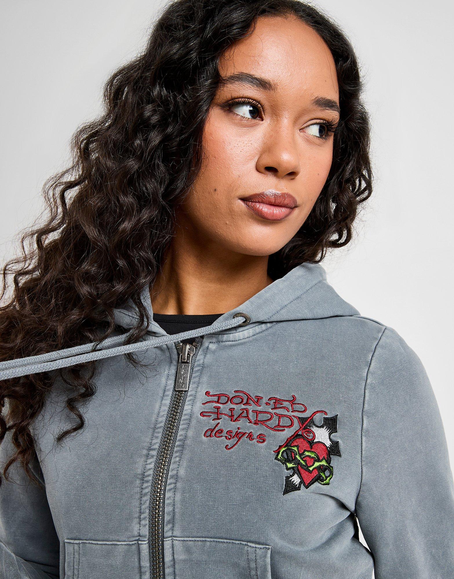 Ed Hardy Flame Tiger Crop Full Zip Hoodie