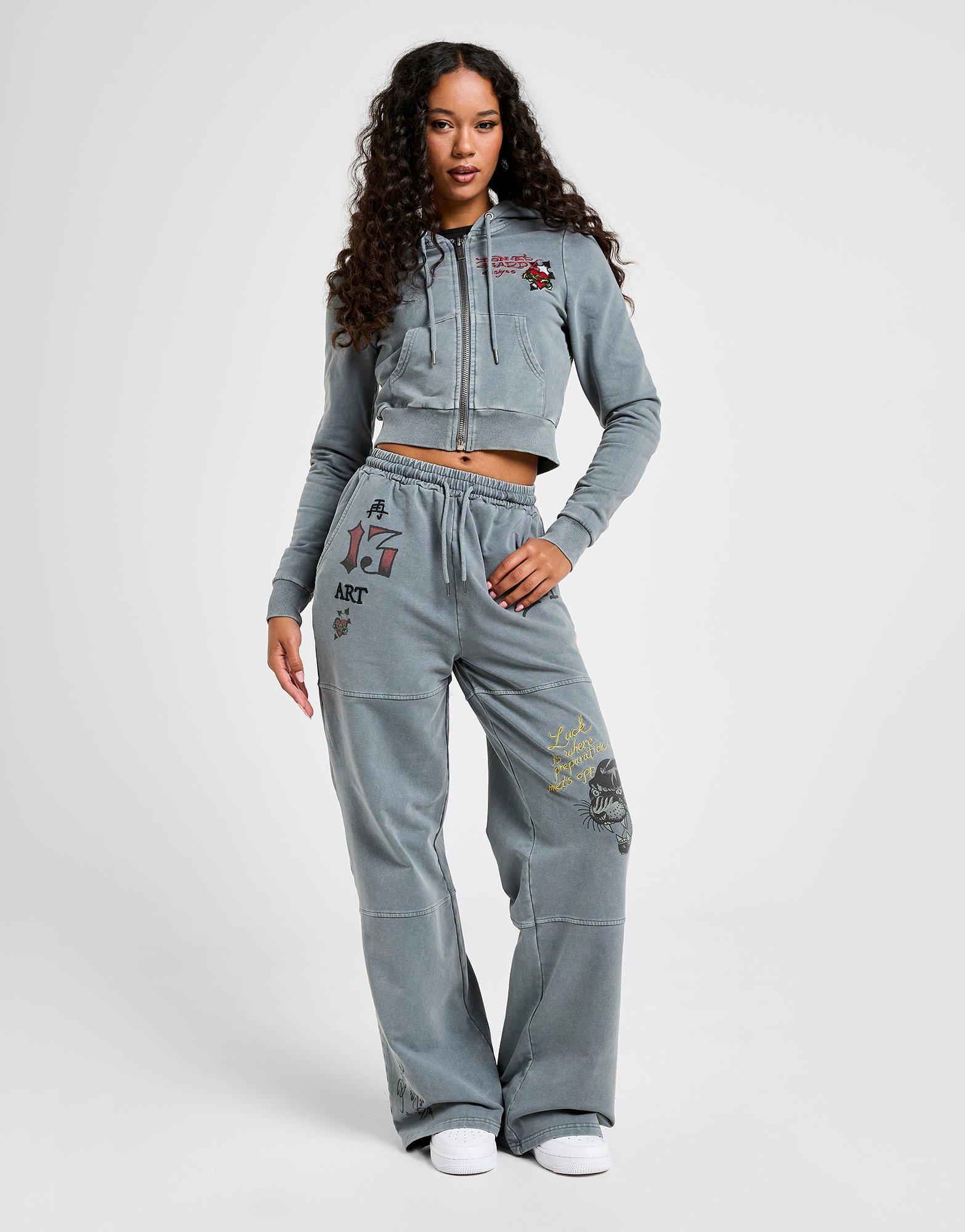 Ed Hardy Flame Tiger Crop Full Zip Hoodie