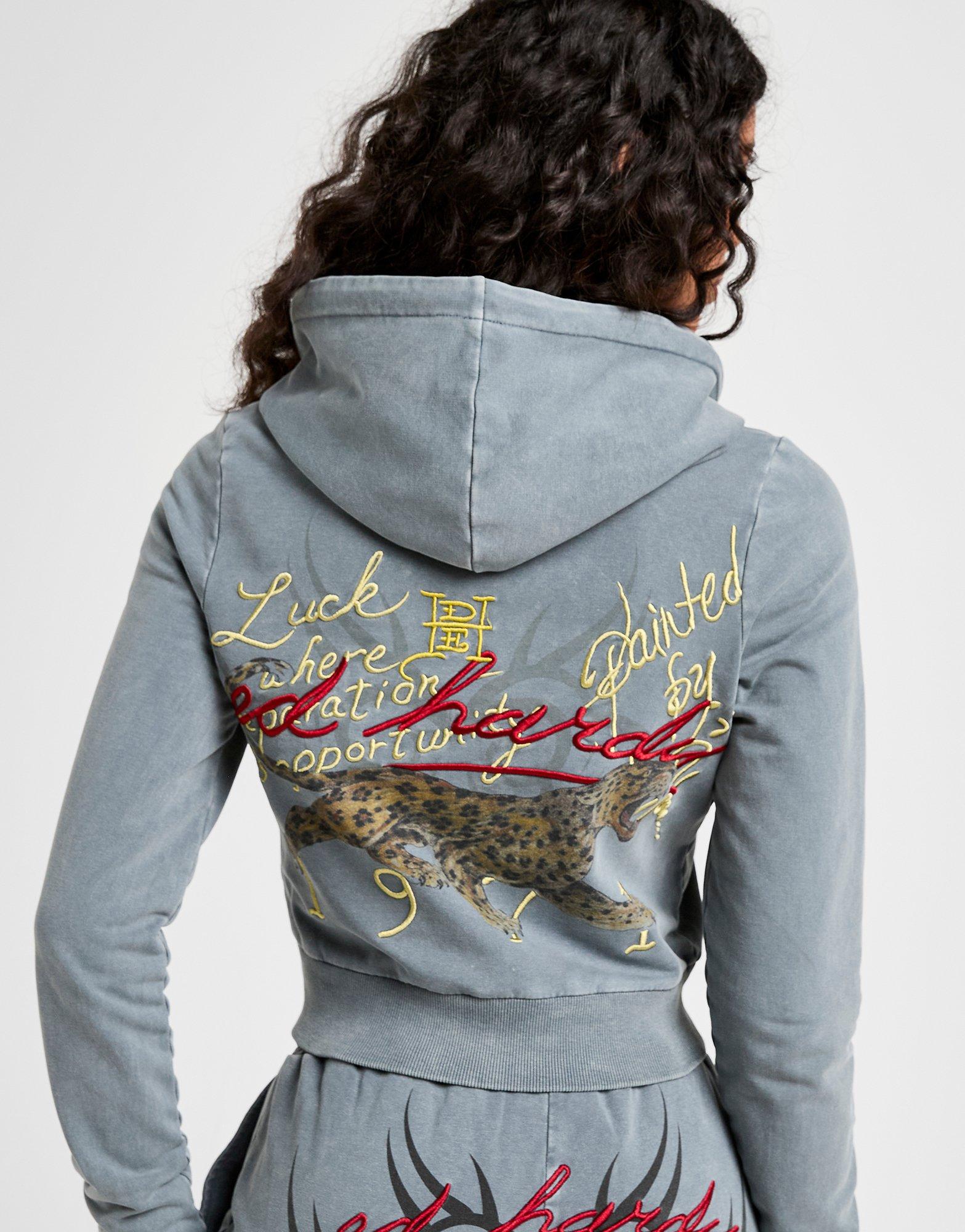 Ed Hardy Flame Tiger Crop Full Zip Hoodie