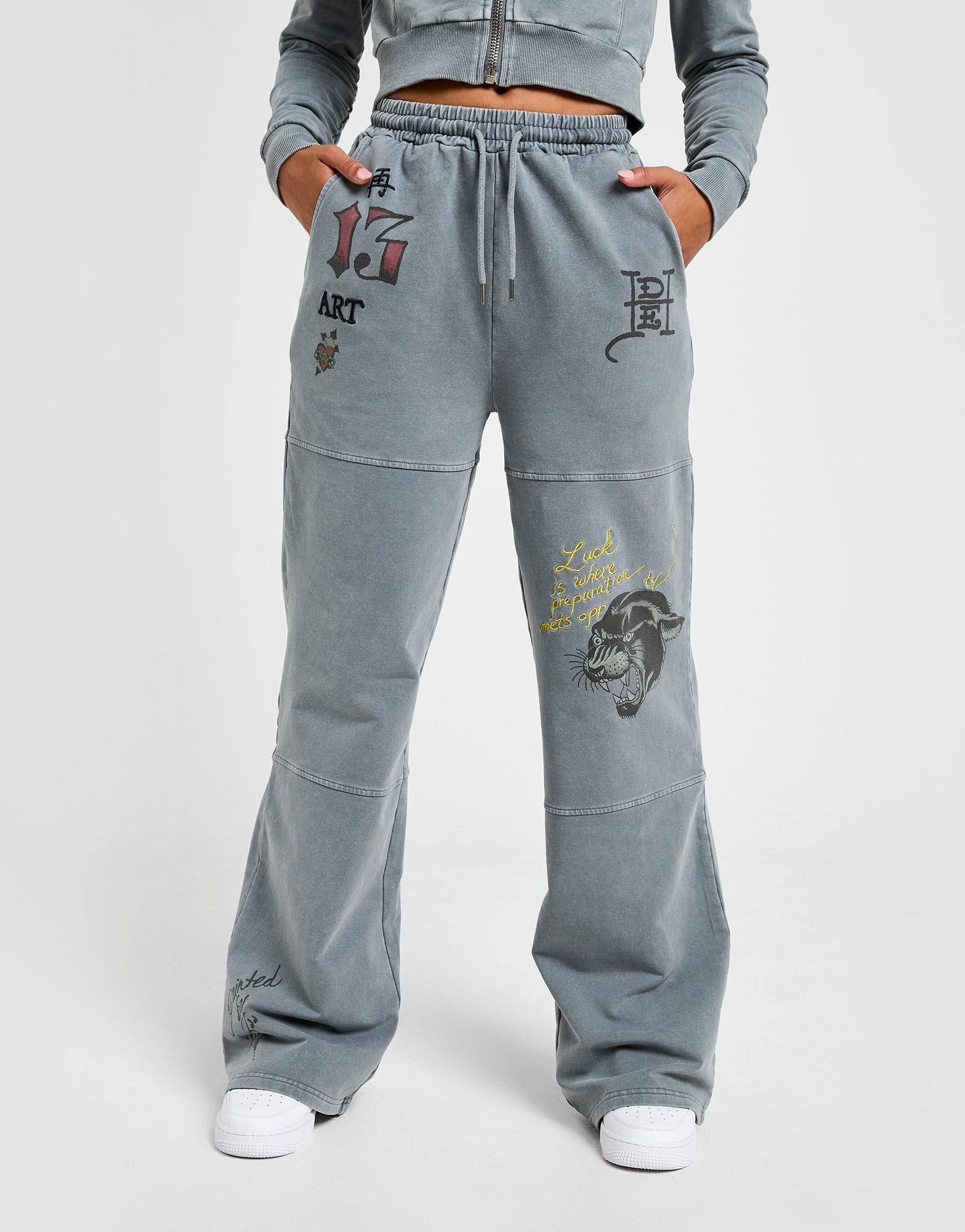 Grey Ed Hardy Flame Tiger Wide Joggers - JD Sports Global