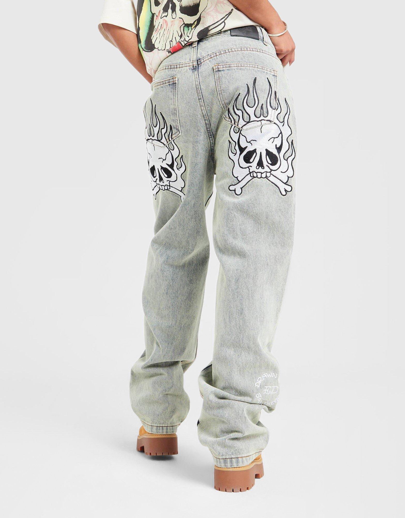 Ed Hardy Jean Flaming Skull Relaxed