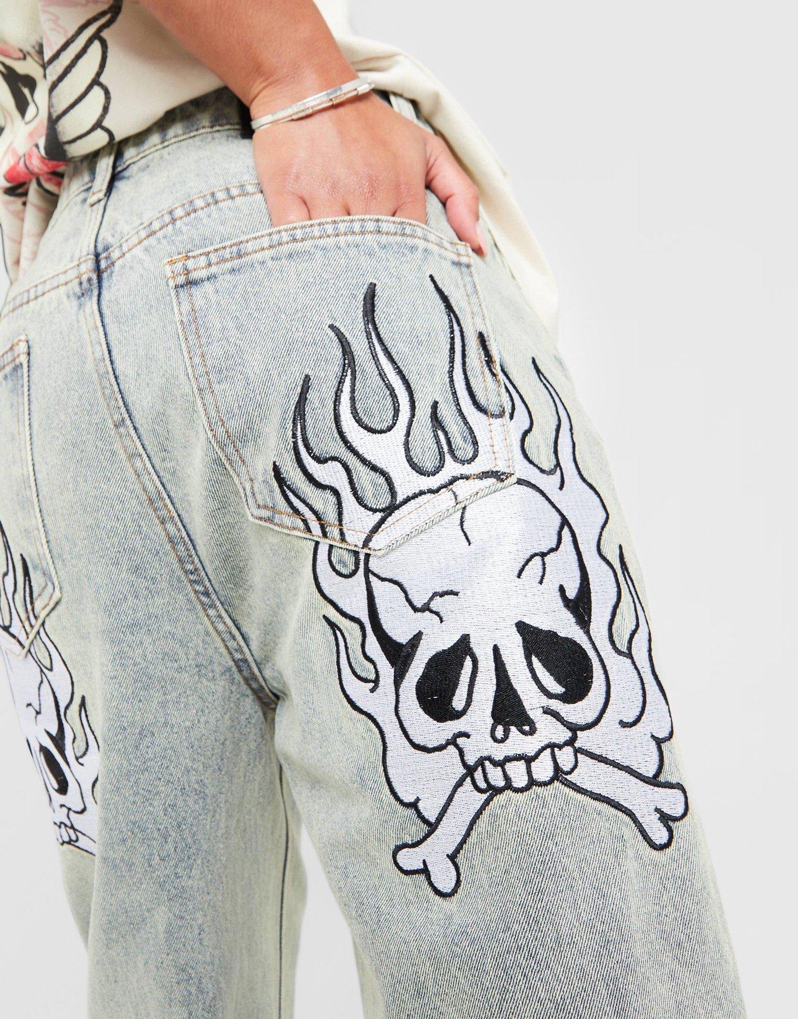 Ed Hardy Jean Flaming Skull Relaxed