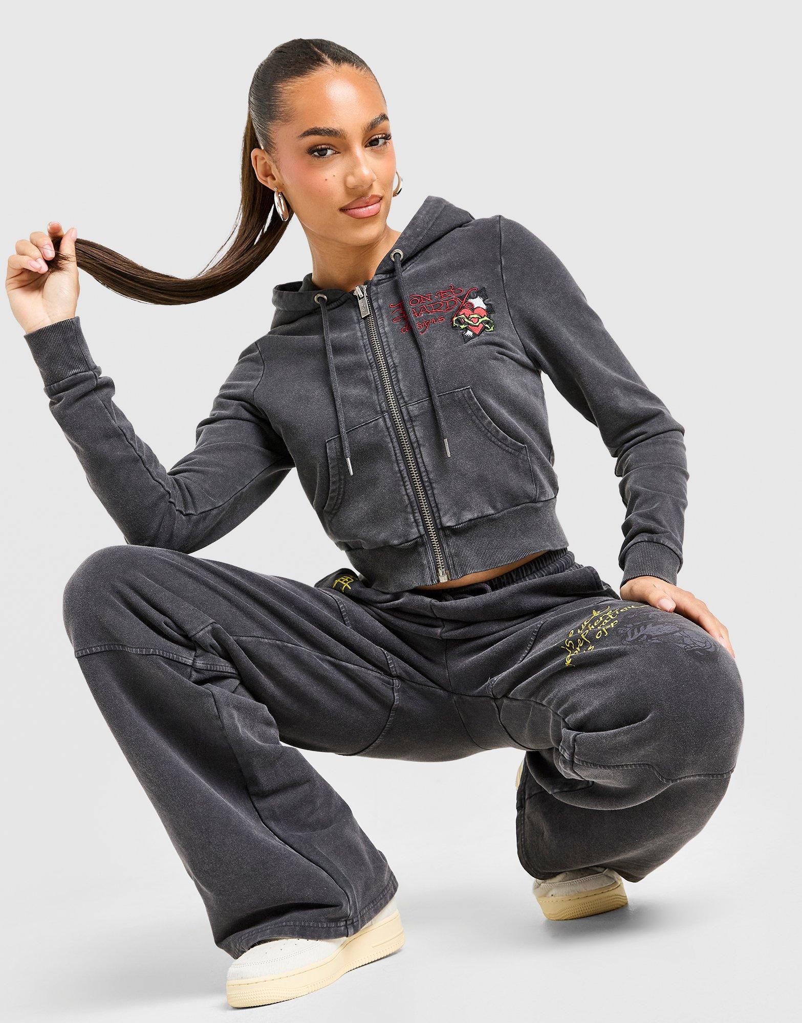 Ed Hardy Flame Tiger Crop Full Zip Hoodie