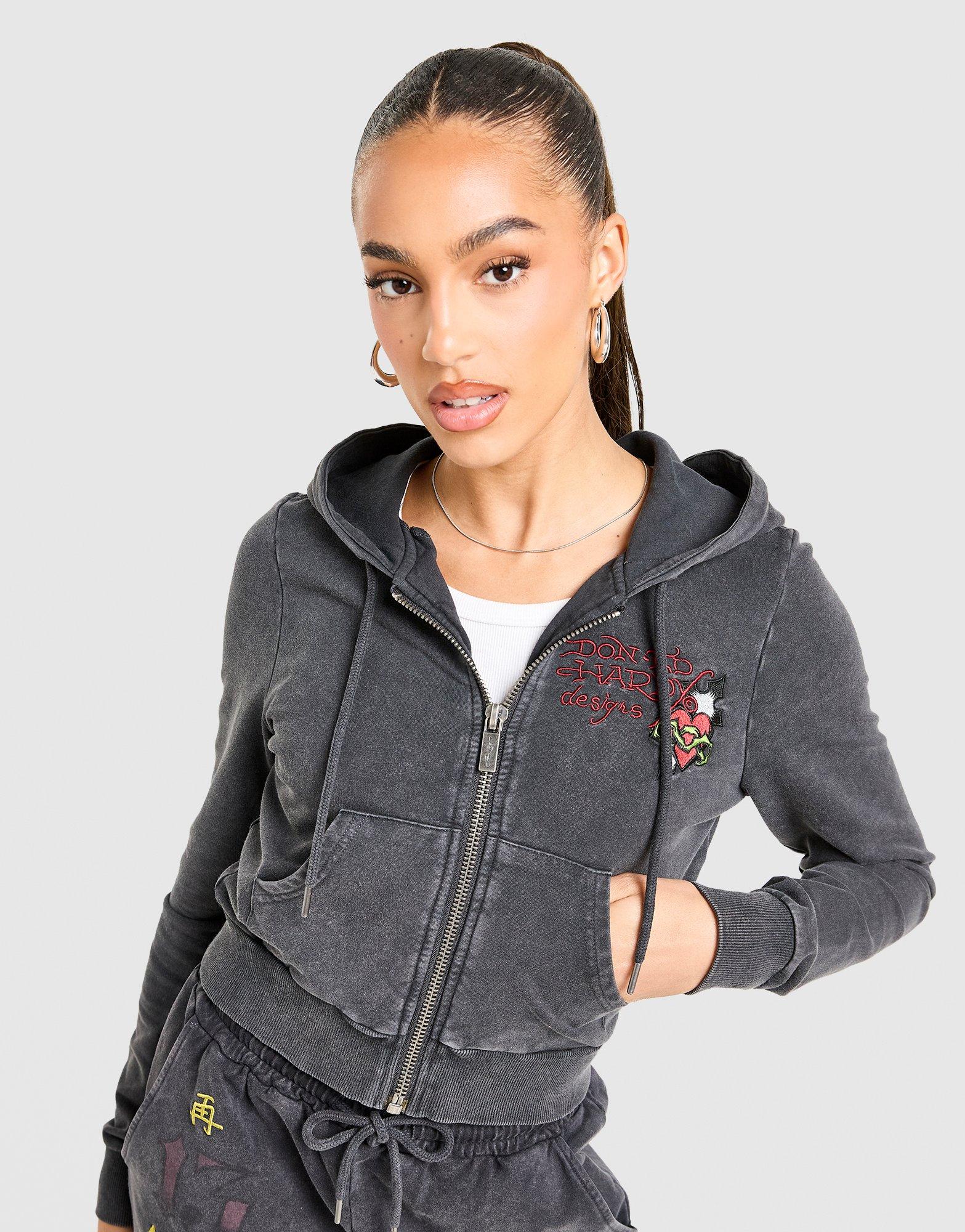 Ed Hardy Flame Tiger Crop Full Zip Hoodie