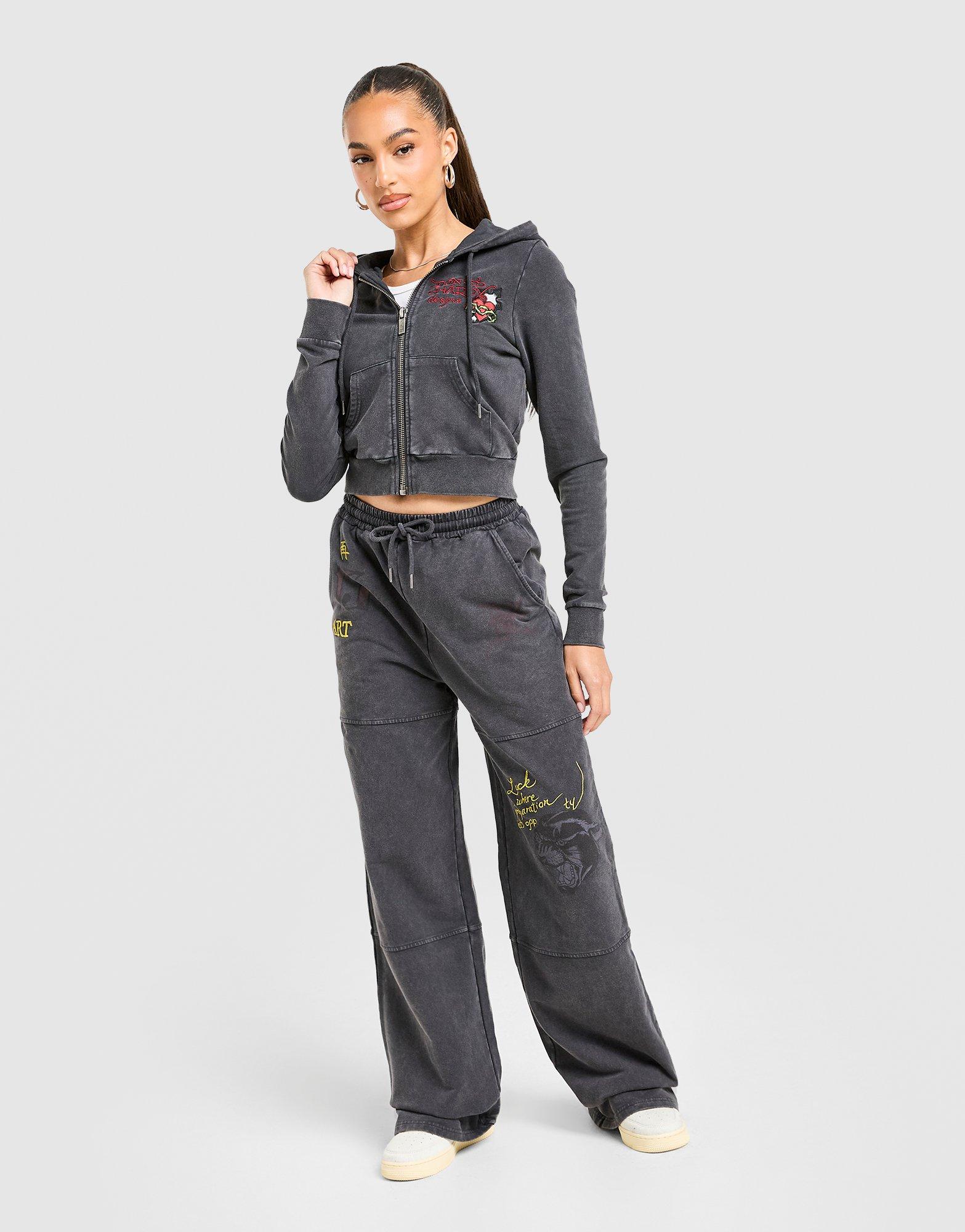 Ed Hardy Flame Tiger Crop Full Zip Hoodie