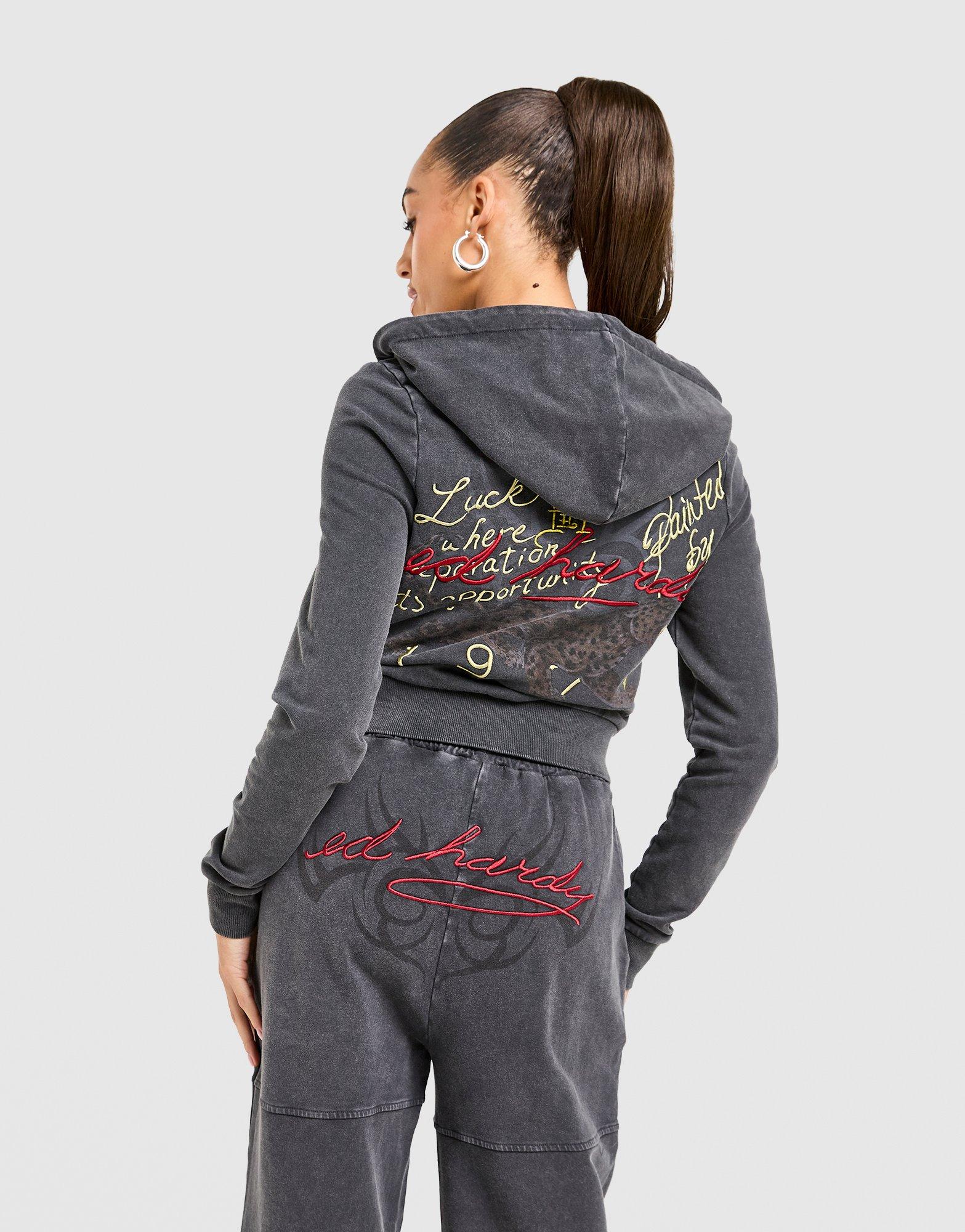 Ed Hardy Flame Tiger Crop Full Zip Hoodie