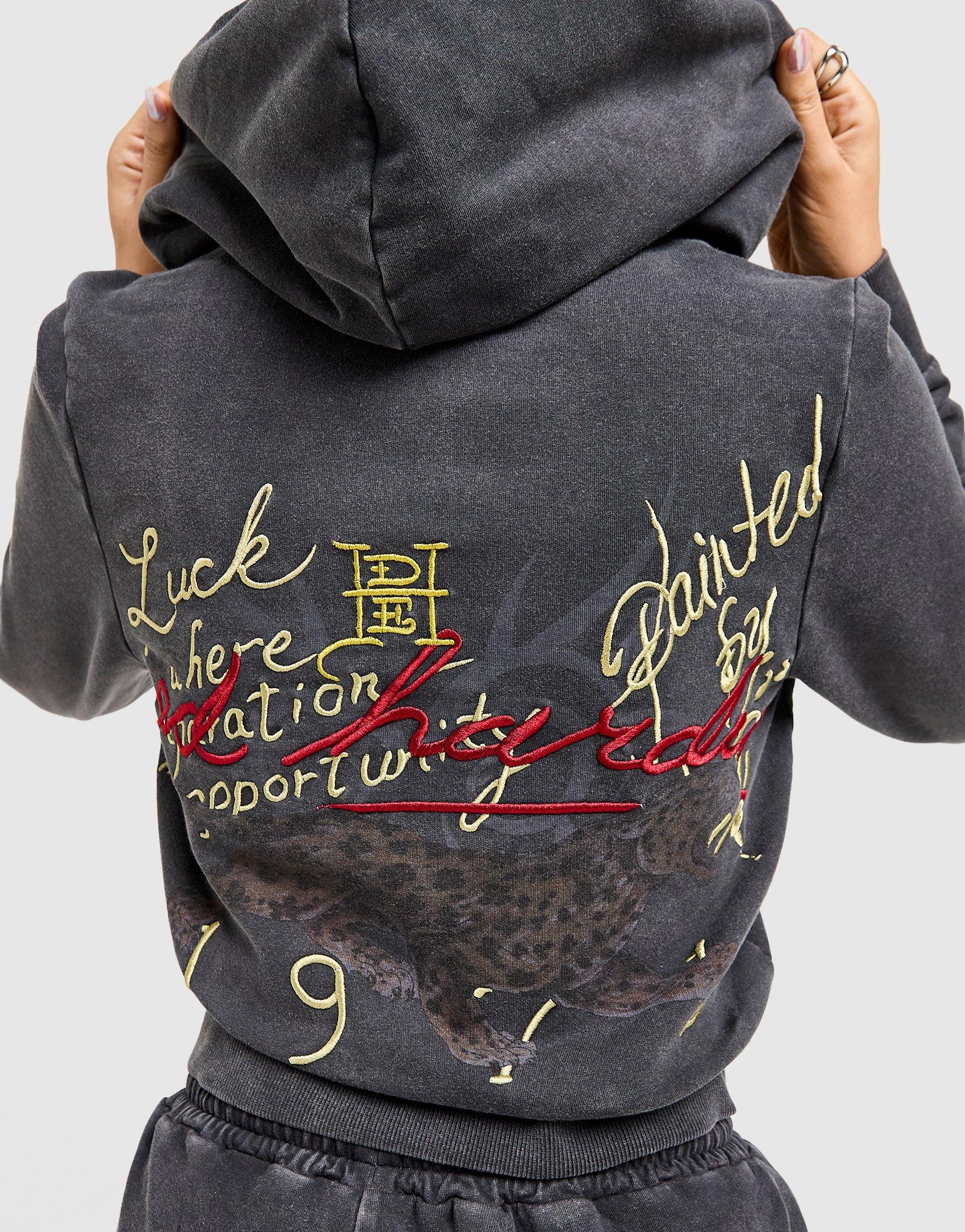 Ed Hardy Flame Tiger Crop Full Zip Hoodie
