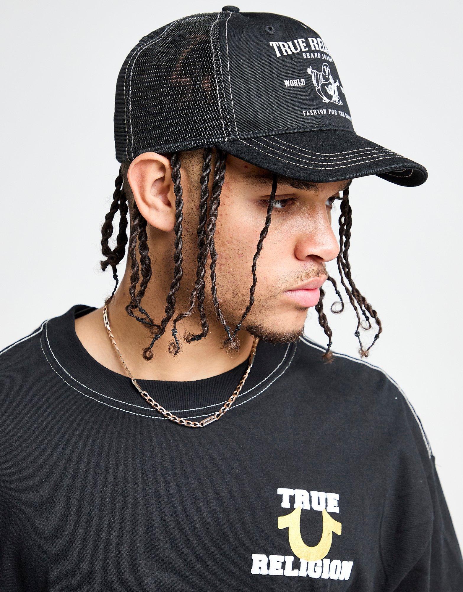 True Religion キャップ ブラック NEW TRUE RELIGION MEN'S BUDDHA LOGO ADJUSTABLE TRUCKER'S