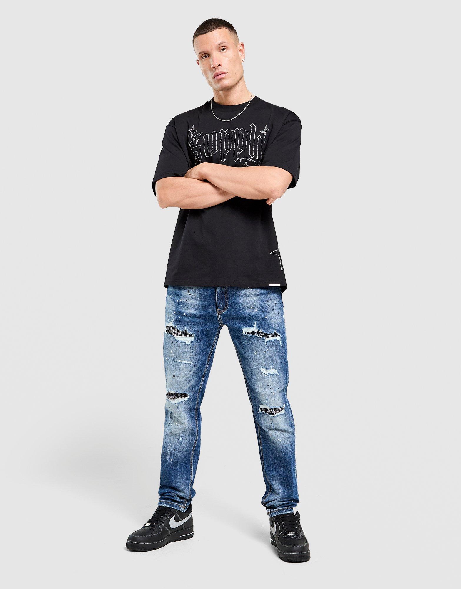 Supply & Demand Rhinestone Slim Ripped Jeans