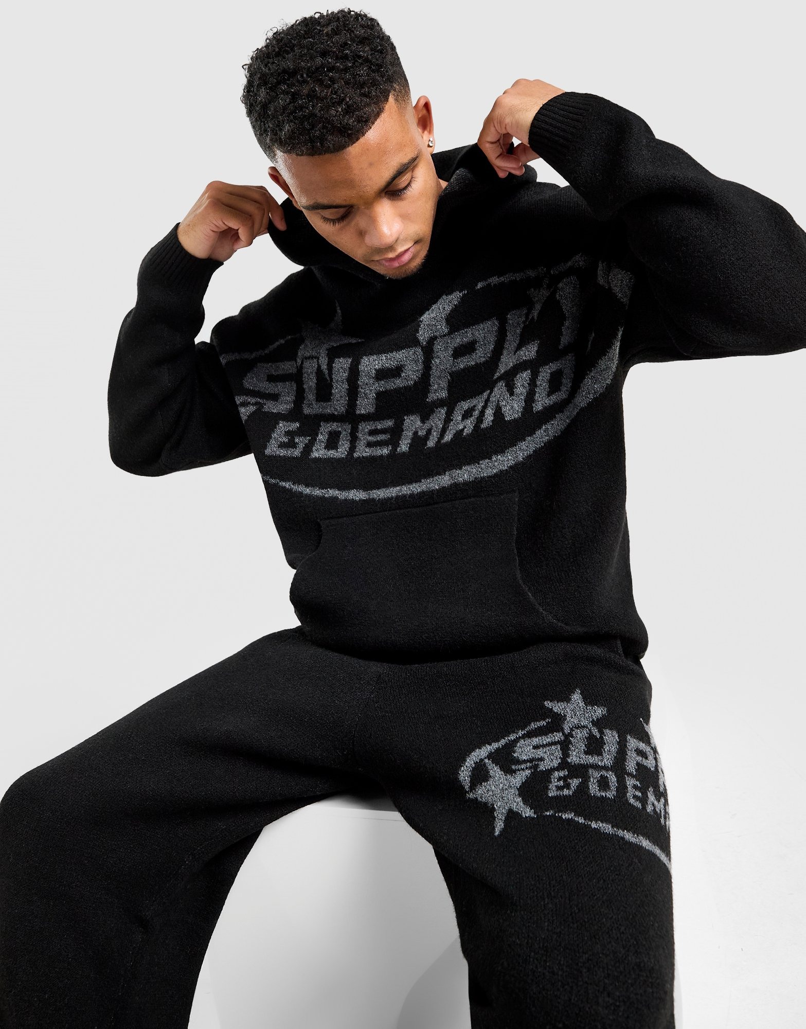 Black Supply & Demand Fragment Knit Hoodie | JD Sports UK
