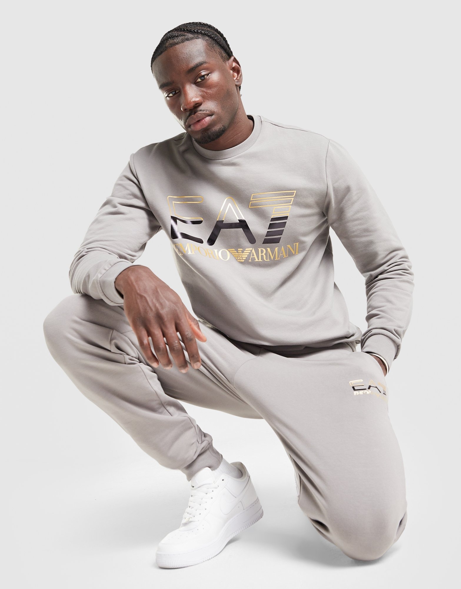 Grey EA7 Emporio Armani Large Logo Crew Tracksuit - JD Sports Global